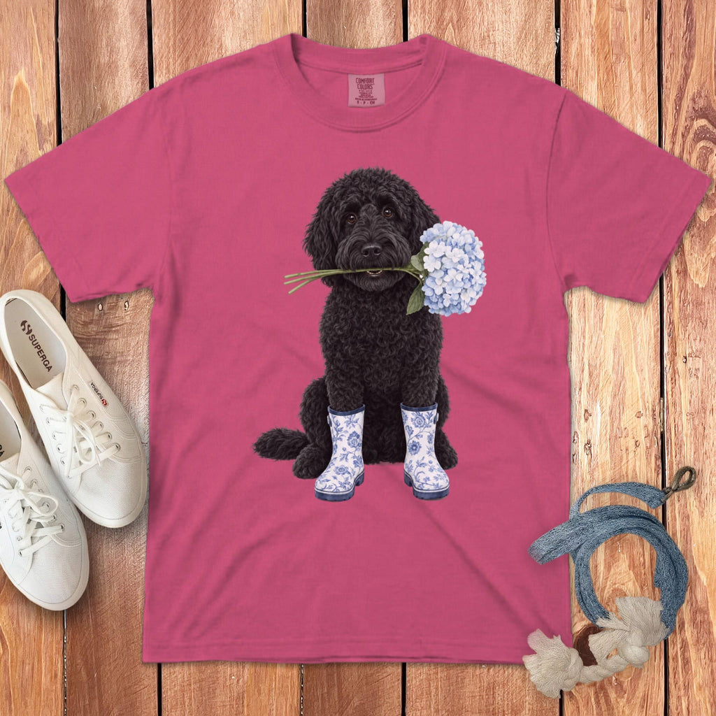 Black Doodle Hydrangea Signature T-Shirt in Crunchberry / S by Puppy Jo