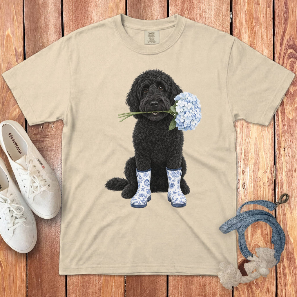 Black Doodle Hydrangea Signature T-Shirt in Ivory / S by Puppy Jo