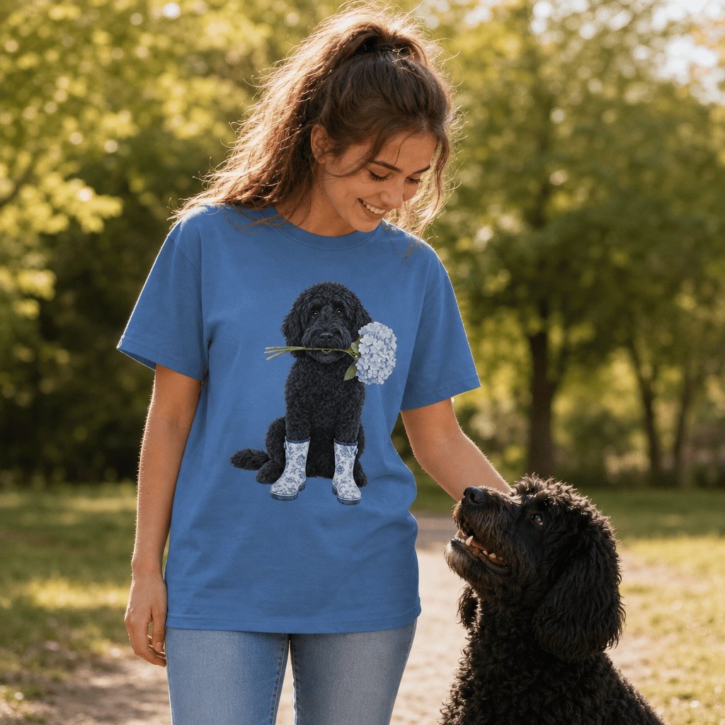 Black Doodle Hydrangea Signature T-Shirt in by Puppy Jo