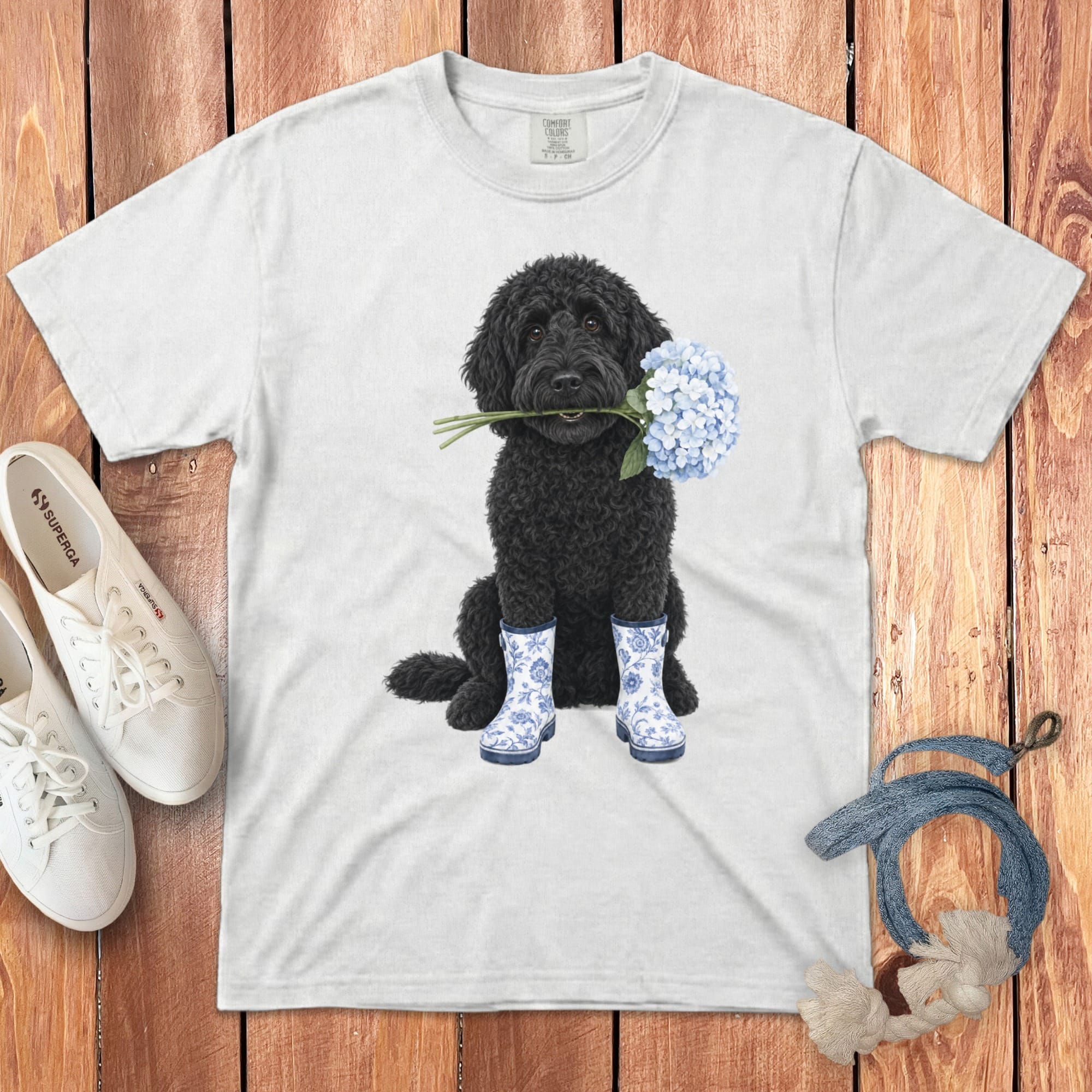 Black Doodle Hydrangea Signature T-Shirt in White / S by Puppy Jo