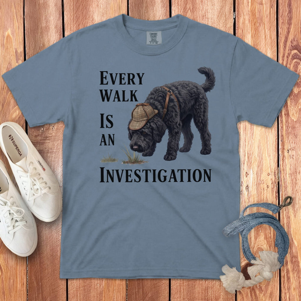 Black Doodle Investigation Signature T-Shirt in Blue Jean / M by Puppy Jo