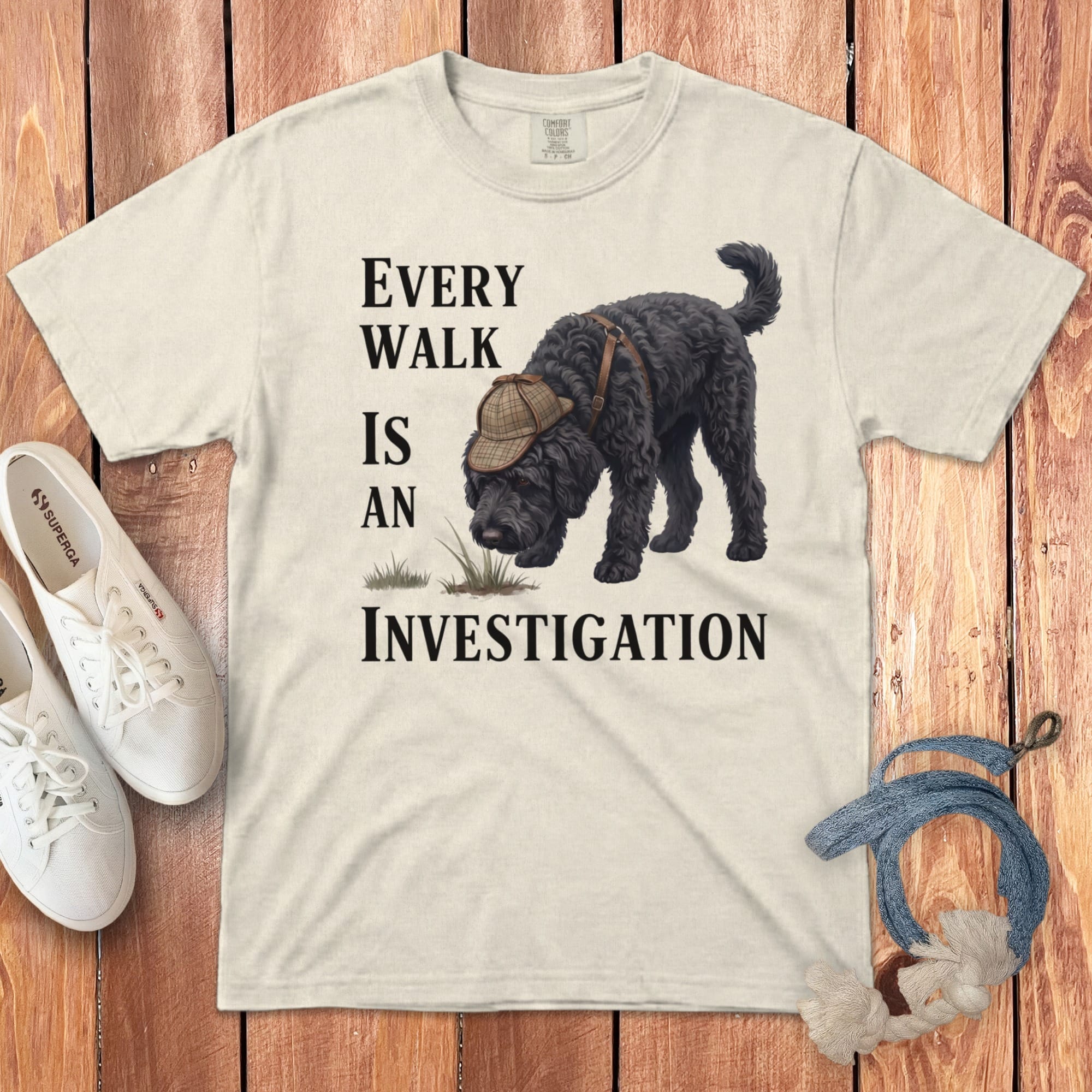 Black Doodle Investigation Signature T-Shirt in Ivory / M by Puppy Jo