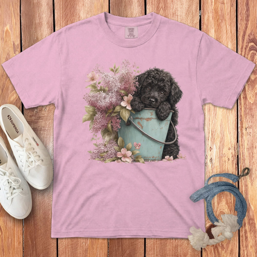 Black Doodle Lilacs Signature T-Shirt in Blossom / S by Puppy Jo