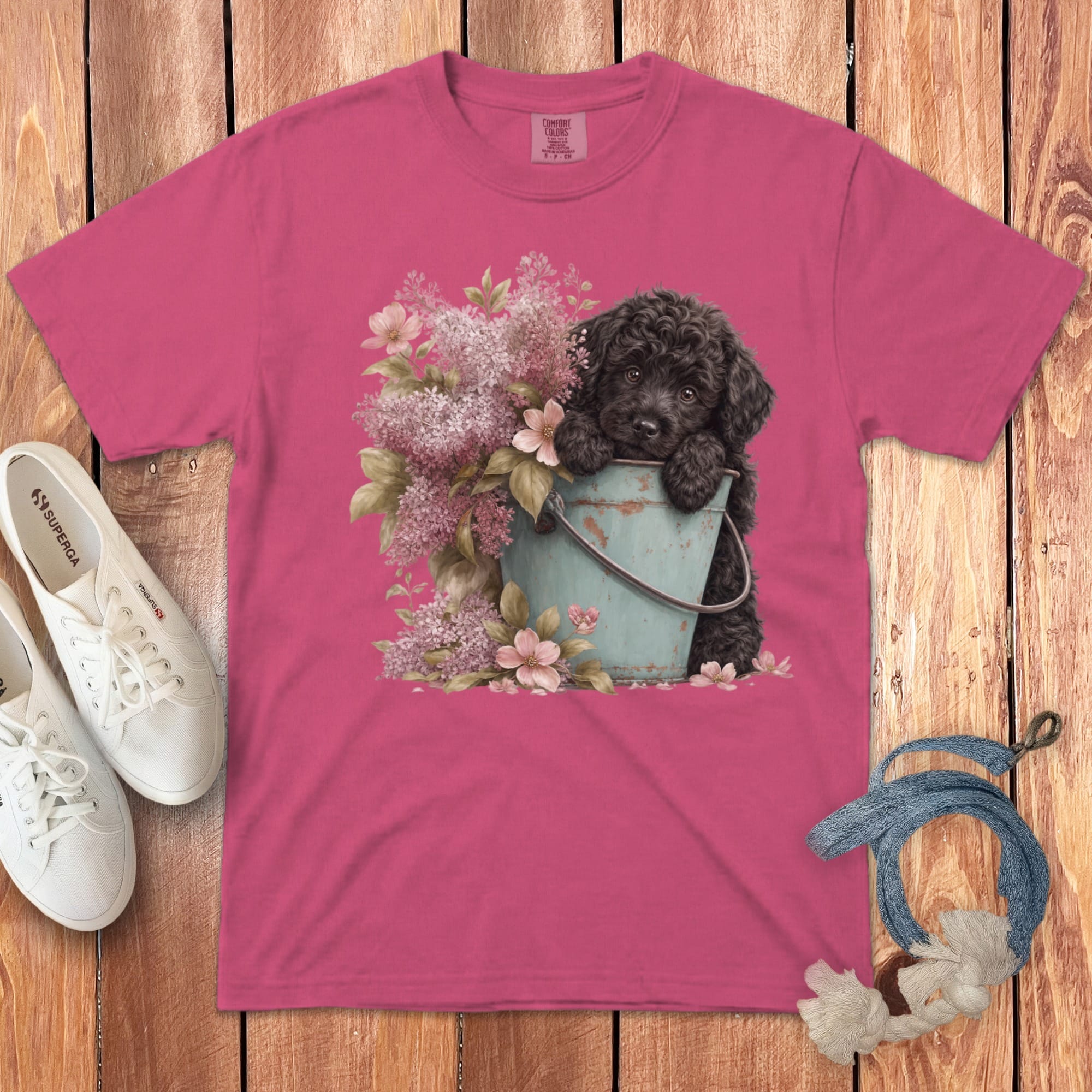 Black Doodle Lilacs Signature T-Shirt in Crunchberry / S by Puppy Jo