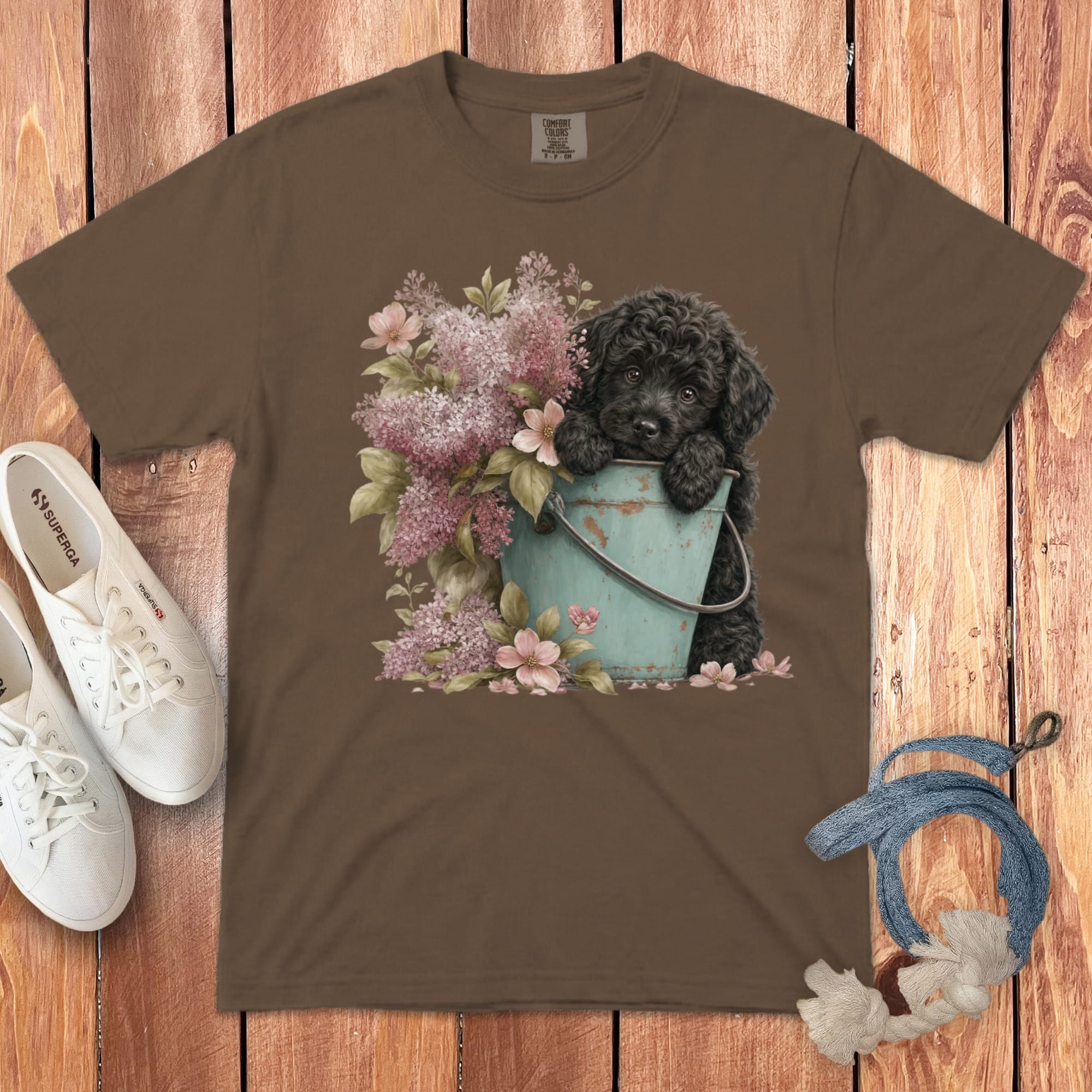 Black Doodle Lilacs Signature T-Shirt in Espresso / S by Puppy Jo
