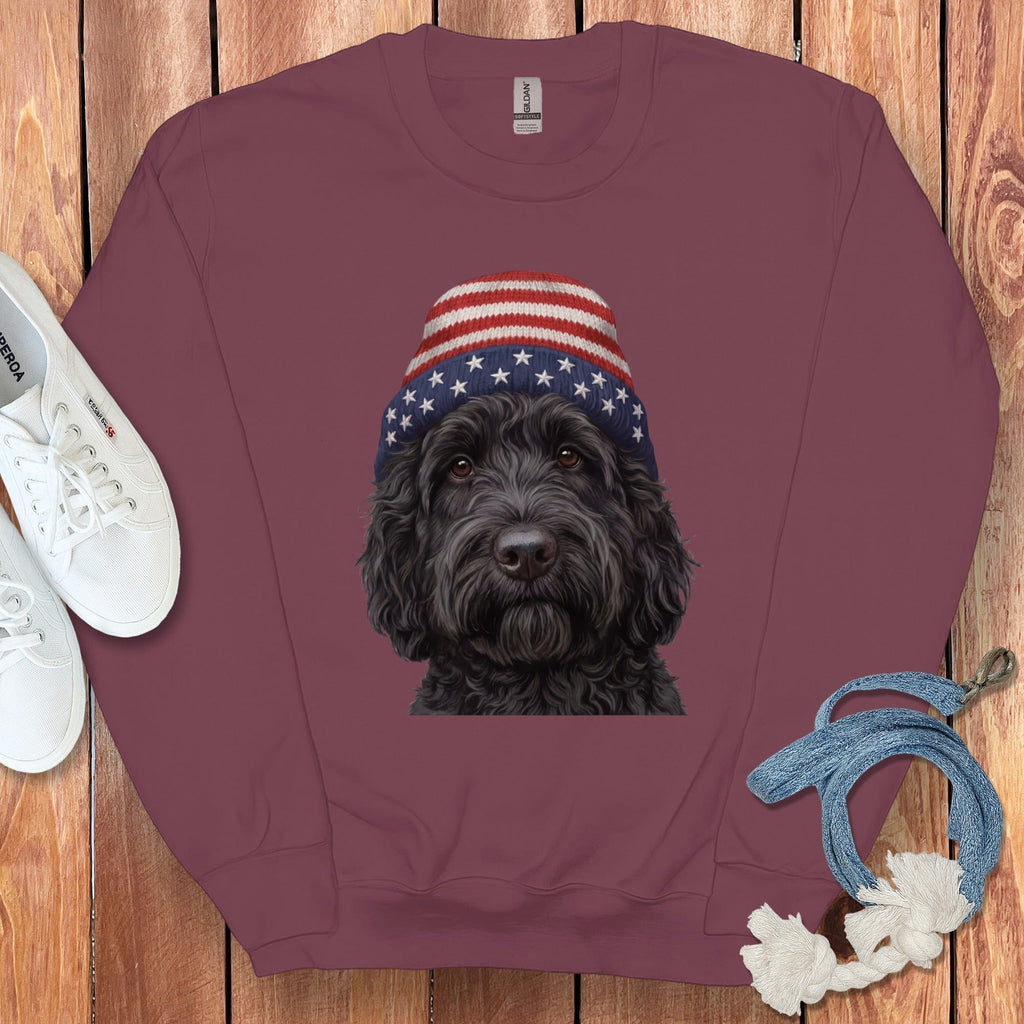 Black Doodle Patriotic Cap Sweatshirt in Maroon / M / Sweatshirts #1 by Puppy Jo