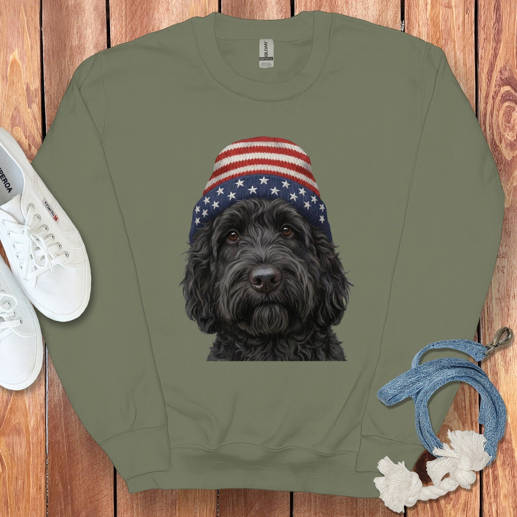 Black Doodle Patriotic Cap Sweatshirt in Military Green / M / Sweatshirts #1 by Puppy Jo