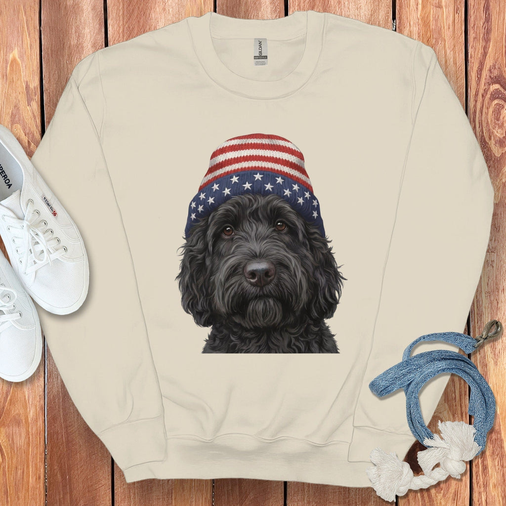Black Doodle Patriotic Cap Sweatshirt in Sand / M / Sweatshirts by Puppy Jo