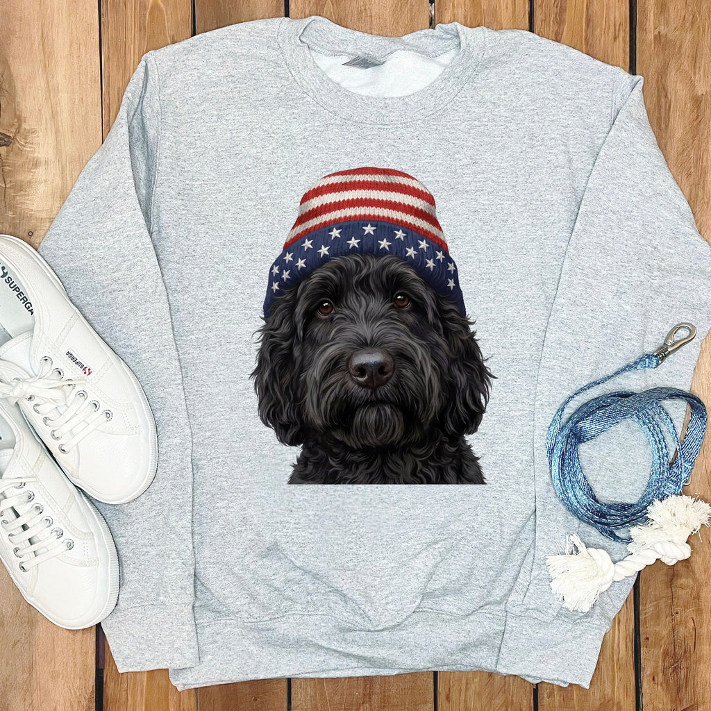 Black Doodle Patriotic Cap Sweatshirt in Sport Grey / M / Sweatshirts by Puppy Jo