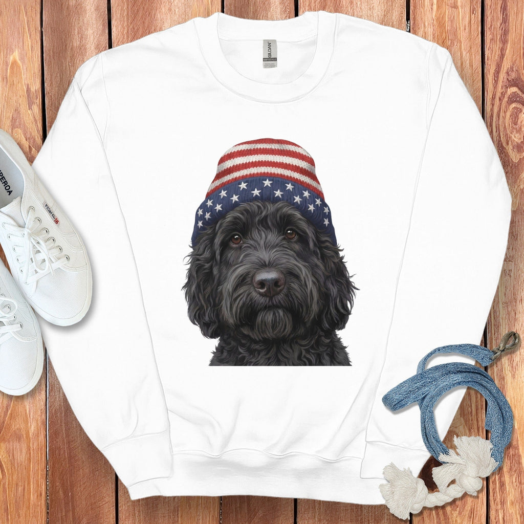 Black Doodle Patriotic Cap Sweatshirt in White / M / Sweatshirts by Puppy Jo