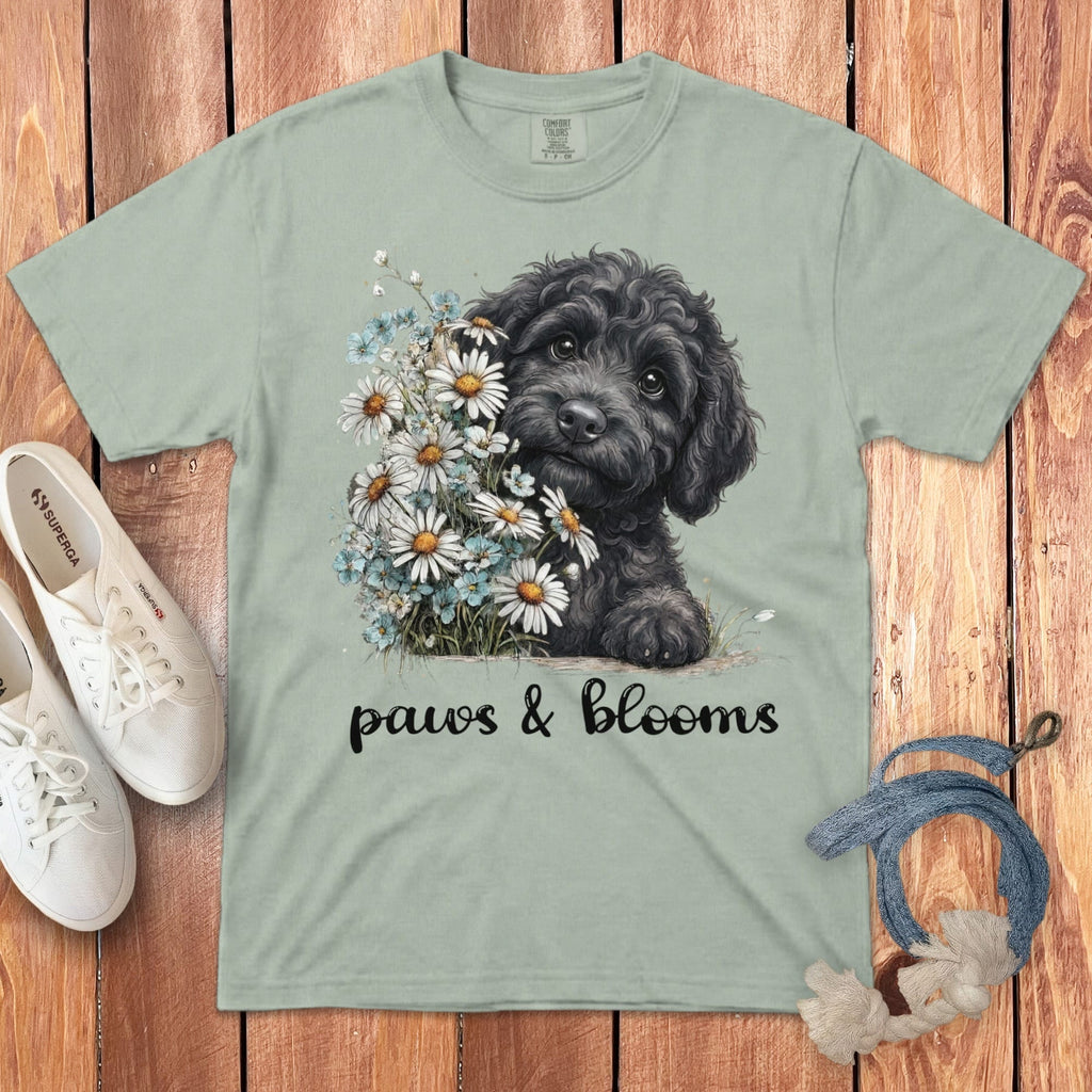 Black Doodle Paws Blooms Signature T-Shirt in Bay / S by Puppy Jo