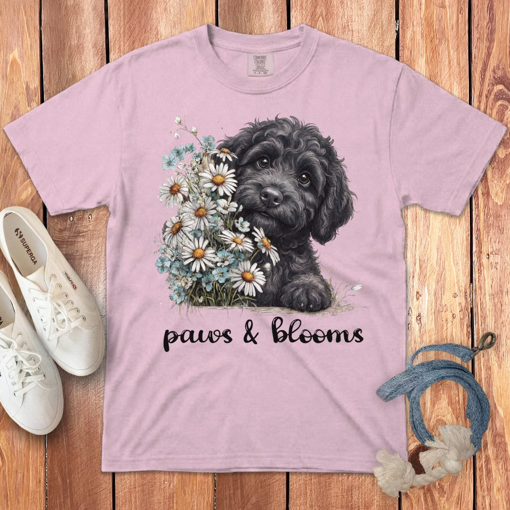 Black Doodle Paws Blooms Signature T-Shirt in Blossom / S by Puppy Jo
