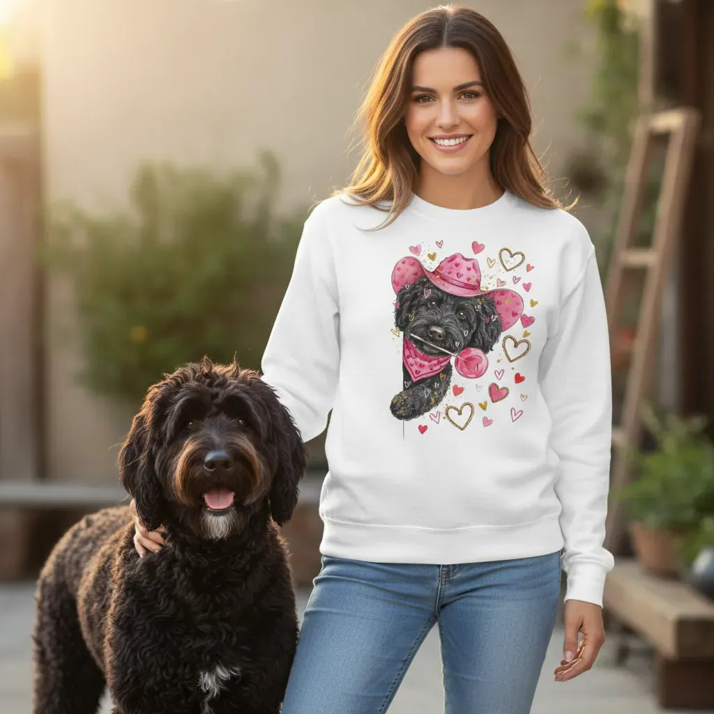 Black Doodle Valentine Cowboy Sweatshirt in by Puppy Jo