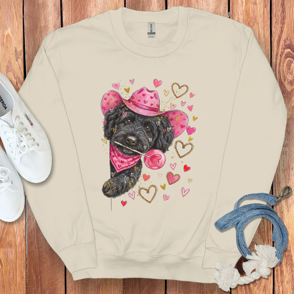 Black Doodle Valentine Cowboy Sweatshirt in Sand / S by Puppy Jo