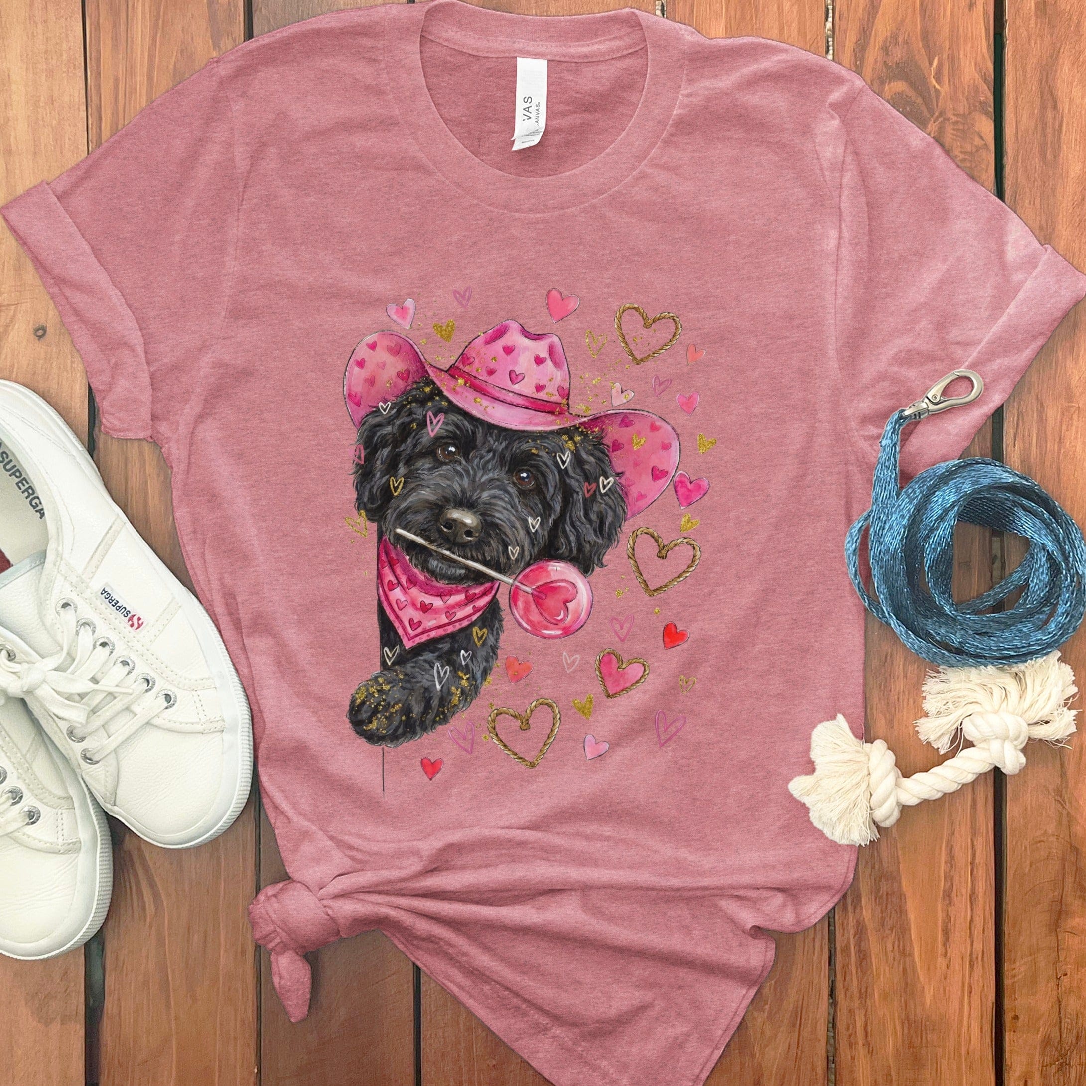 Black Doodle Valentine Cowboy T-Shirt in Heather Mauve / S by Puppy Jo
