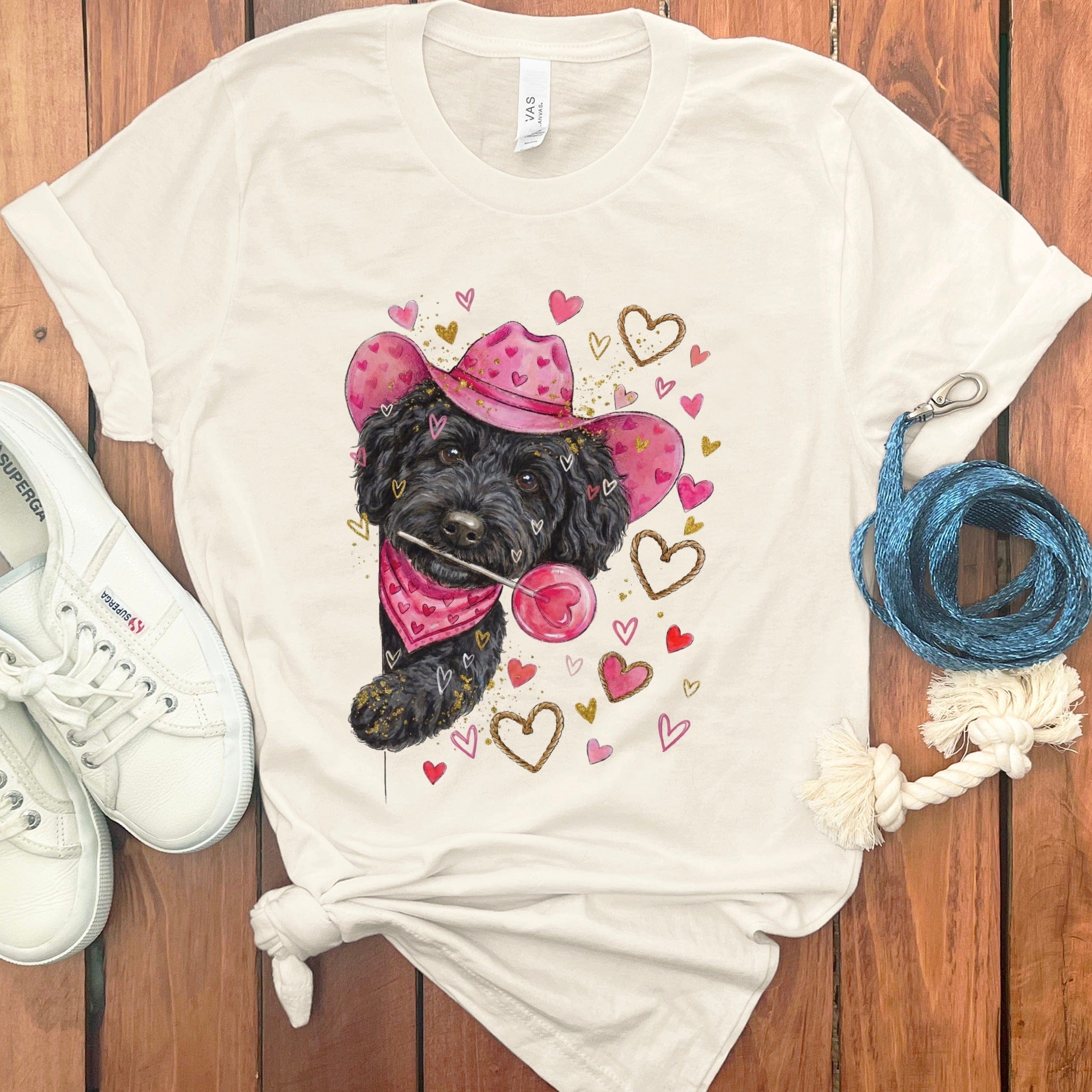 Black Doodle Valentine Cowboy T-Shirt in Natural / S by Puppy Jo