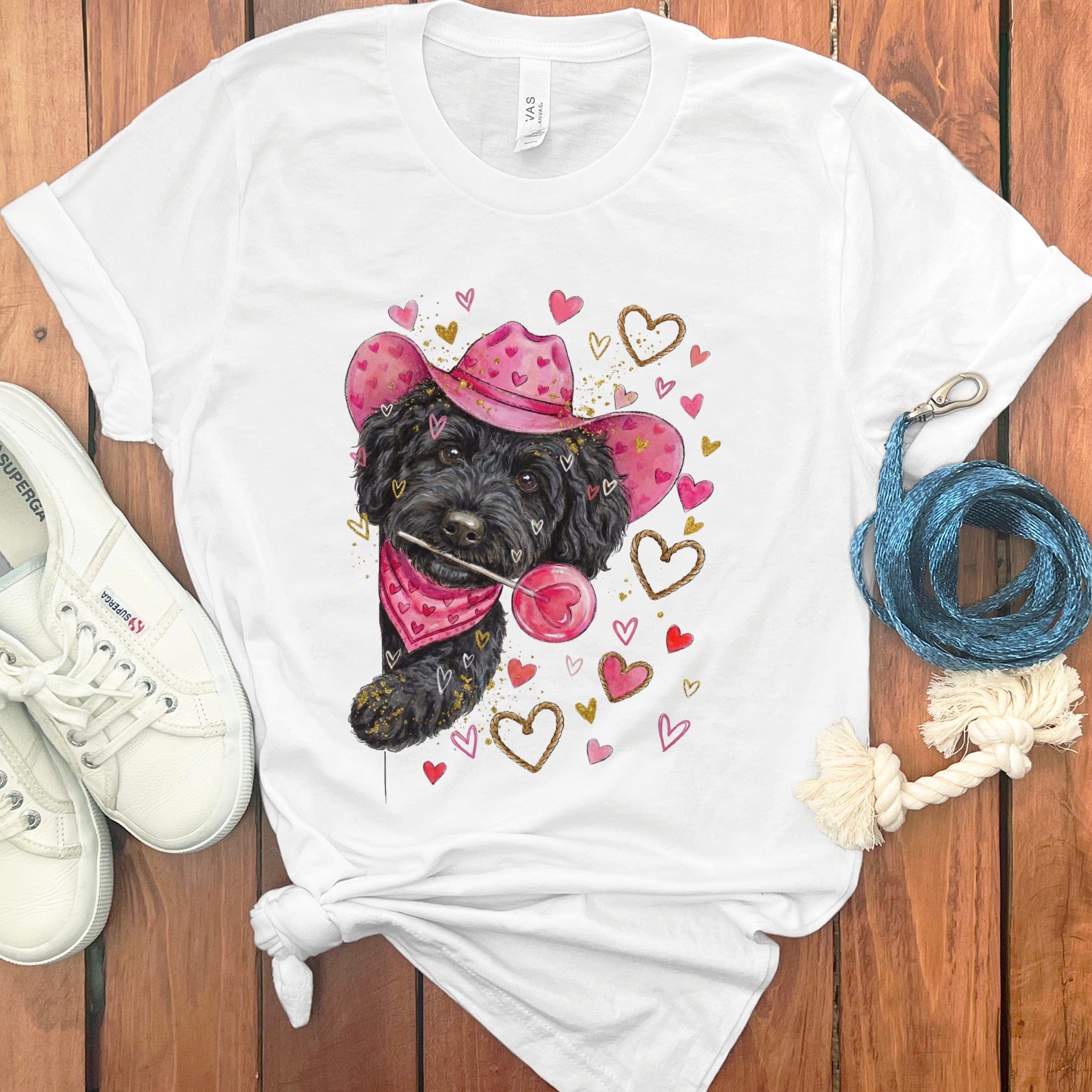 Black Doodle Valentine Cowboy T-Shirt in White / S by Puppy Jo