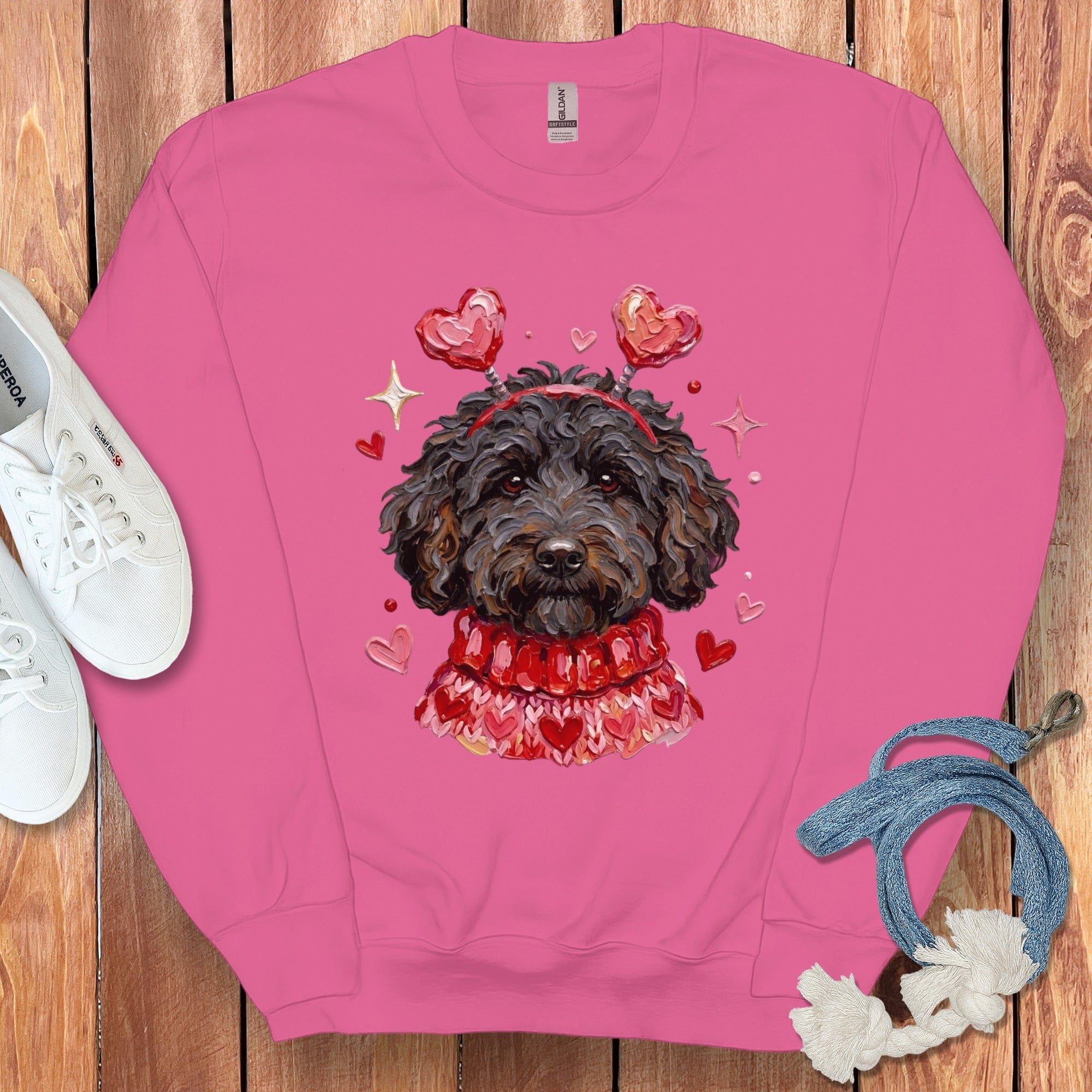 Black Doodle Valentine Sweatshirt in Heliconia / S by Puppy Jo