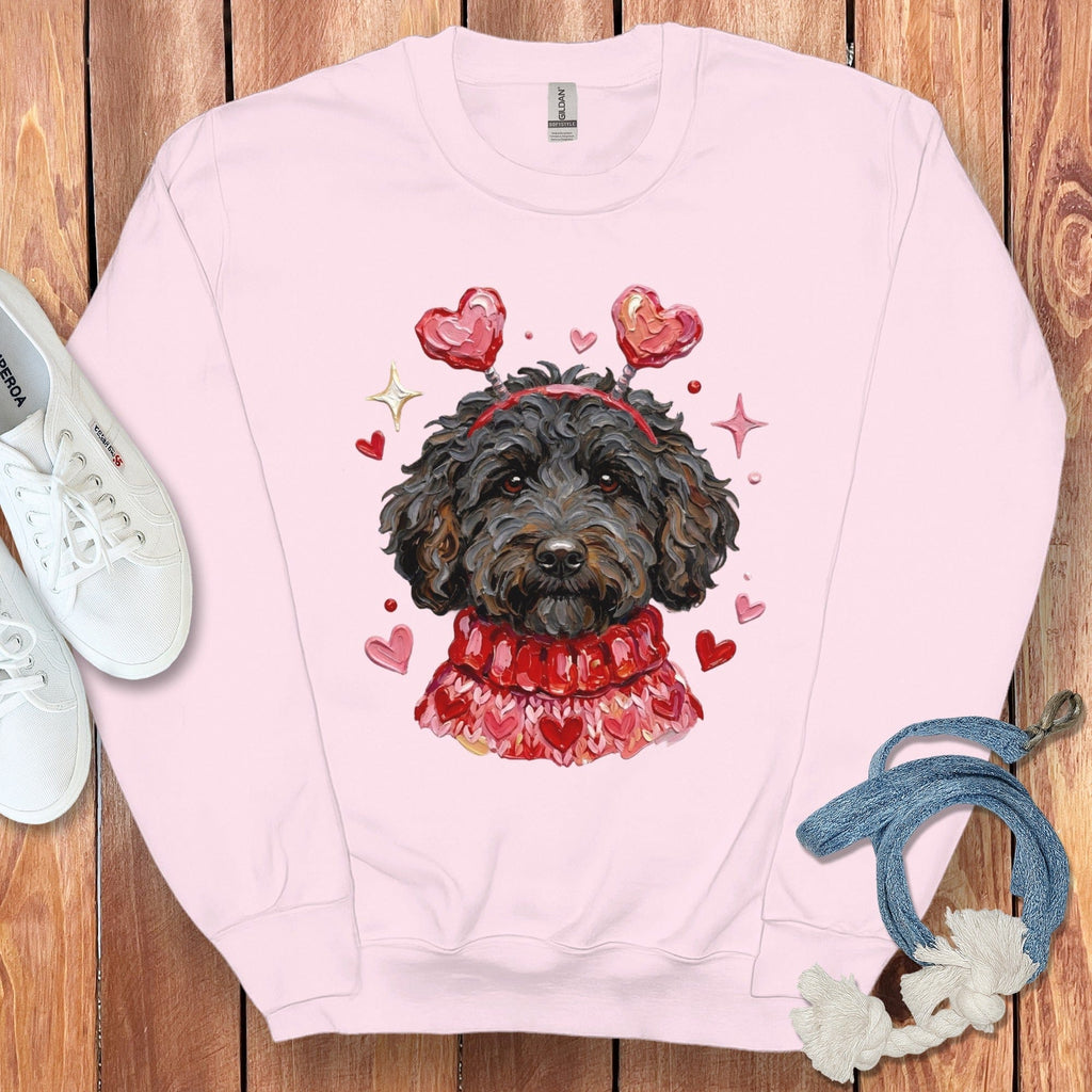 Black Doodle Valentine Sweatshirt in Light Pink / S by Puppy Jo