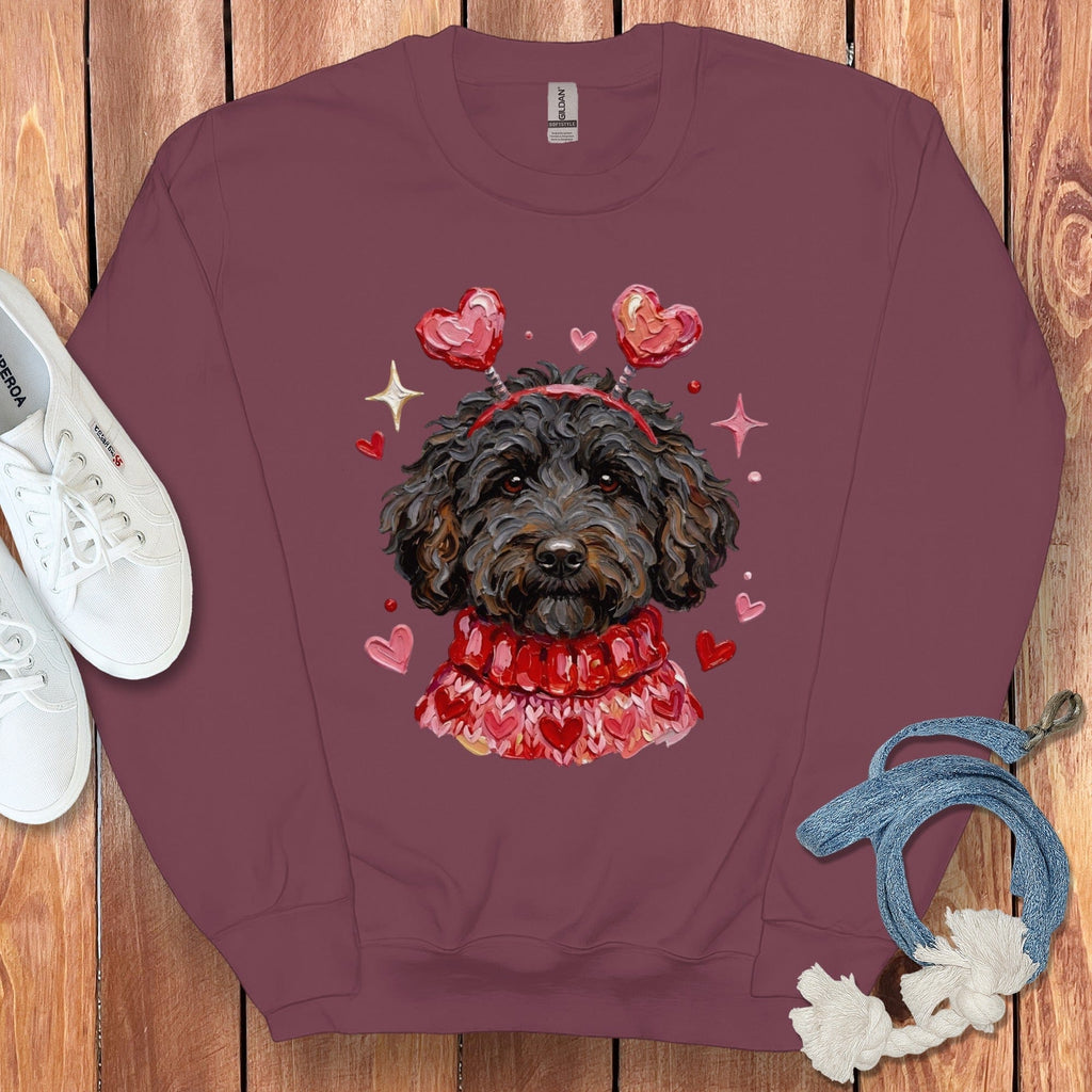 Black Doodle Valentine Sweatshirt in Maroon / S by Puppy Jo
