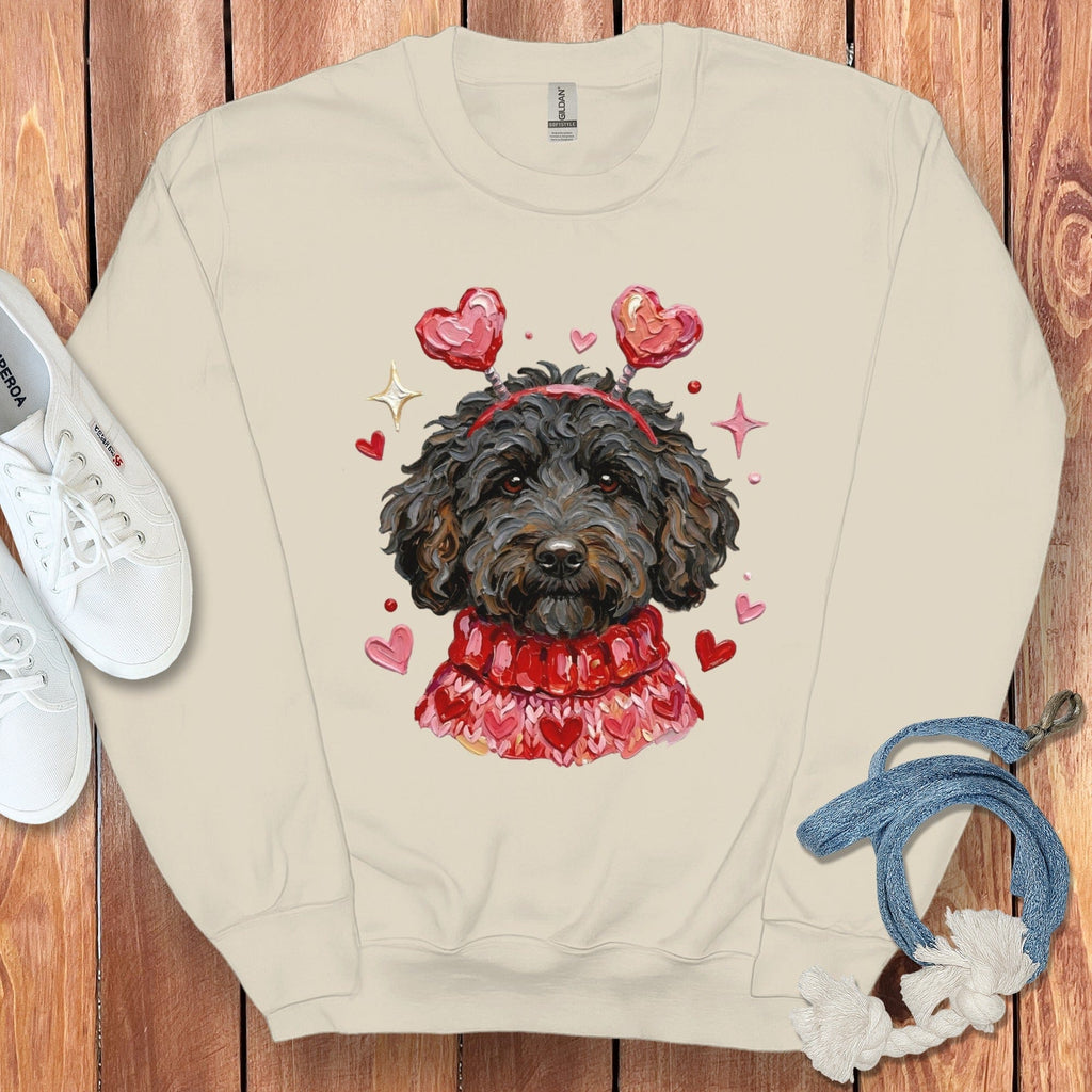 Black Doodle Valentine Sweatshirt in Sand / S by Puppy Jo