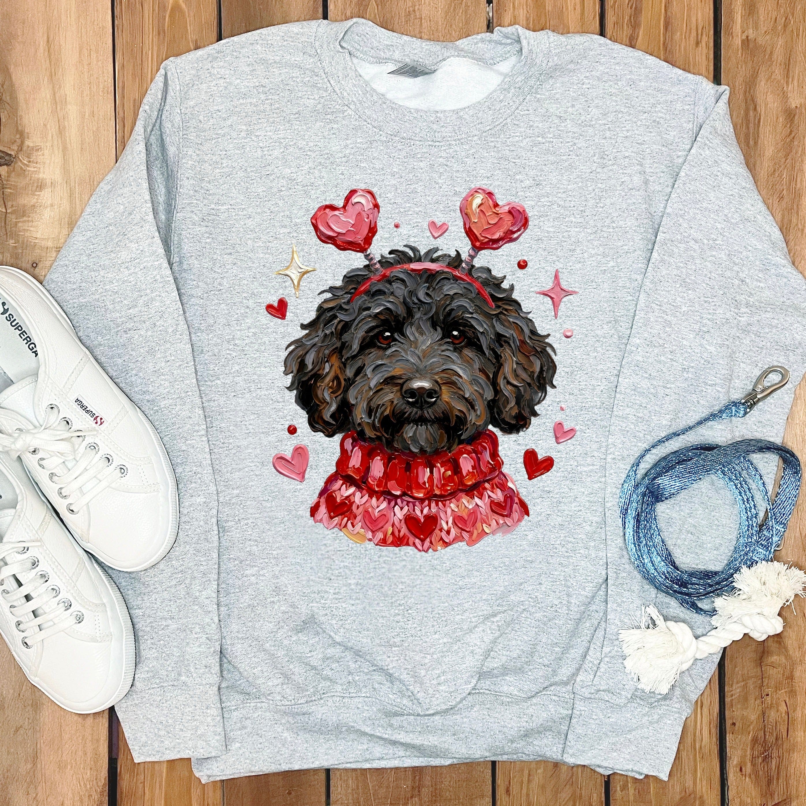 Black Doodle Valentine Sweatshirt in Sport Grey / S by Puppy Jo
