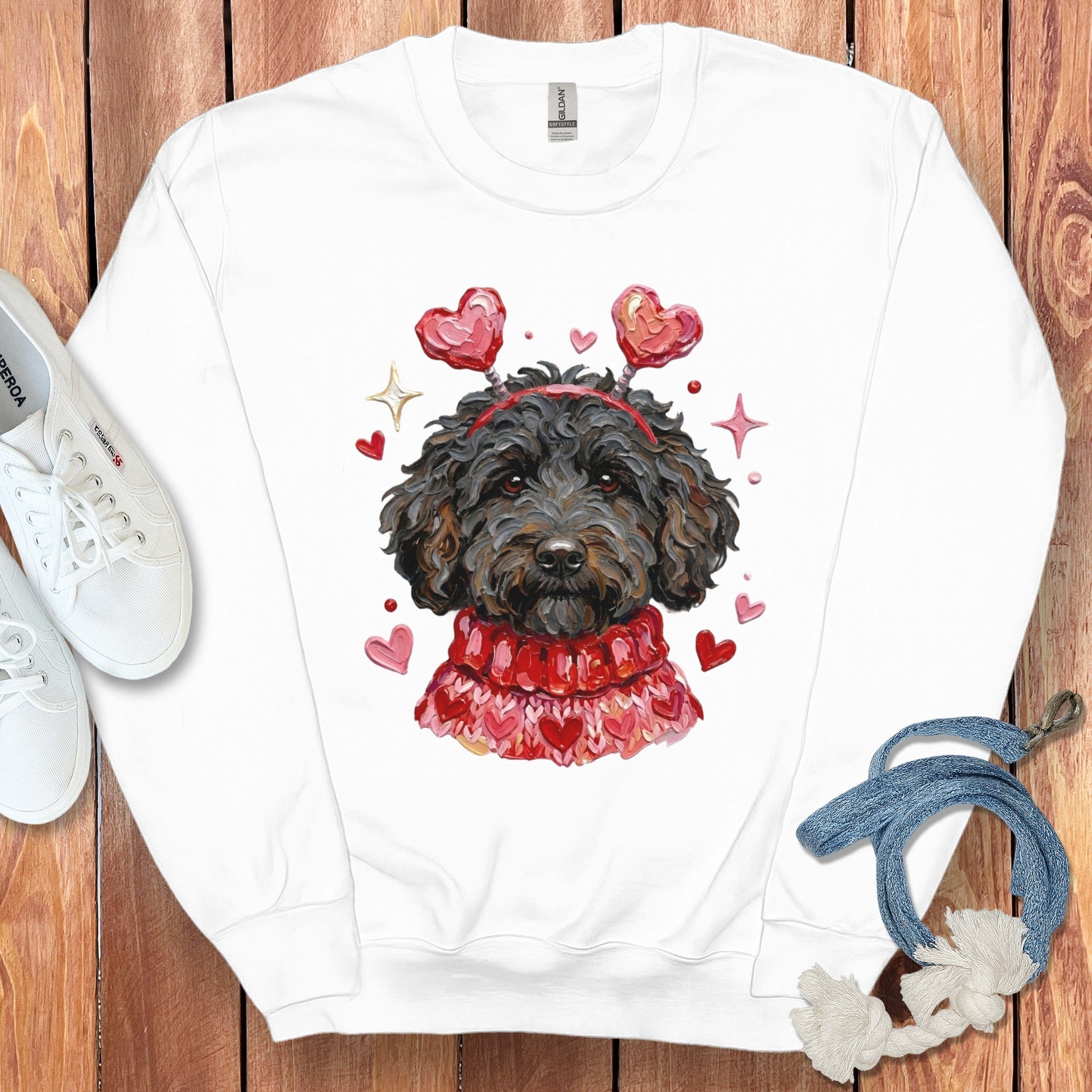 Black Doodle Valentine Sweatshirt in White / S by Puppy Jo