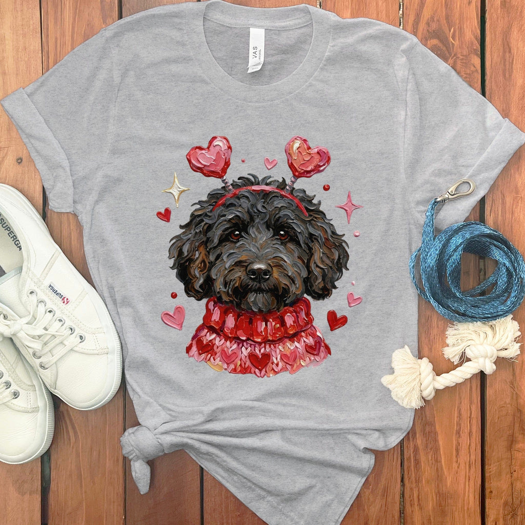 Black Doodle Valentine T-Shirt in Athletic Heather / S by Puppy Jo