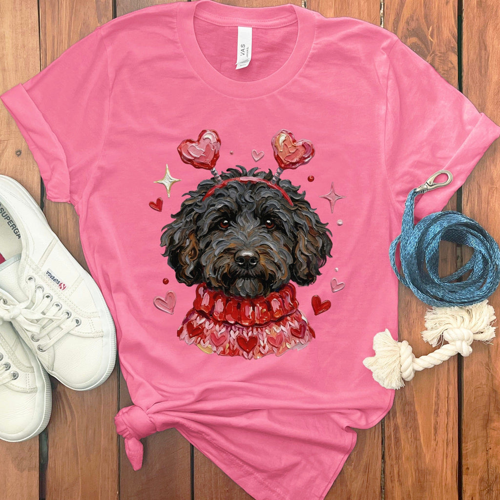 Black Doodle Valentine T-Shirt in Charity Pink / S by Puppy Jo