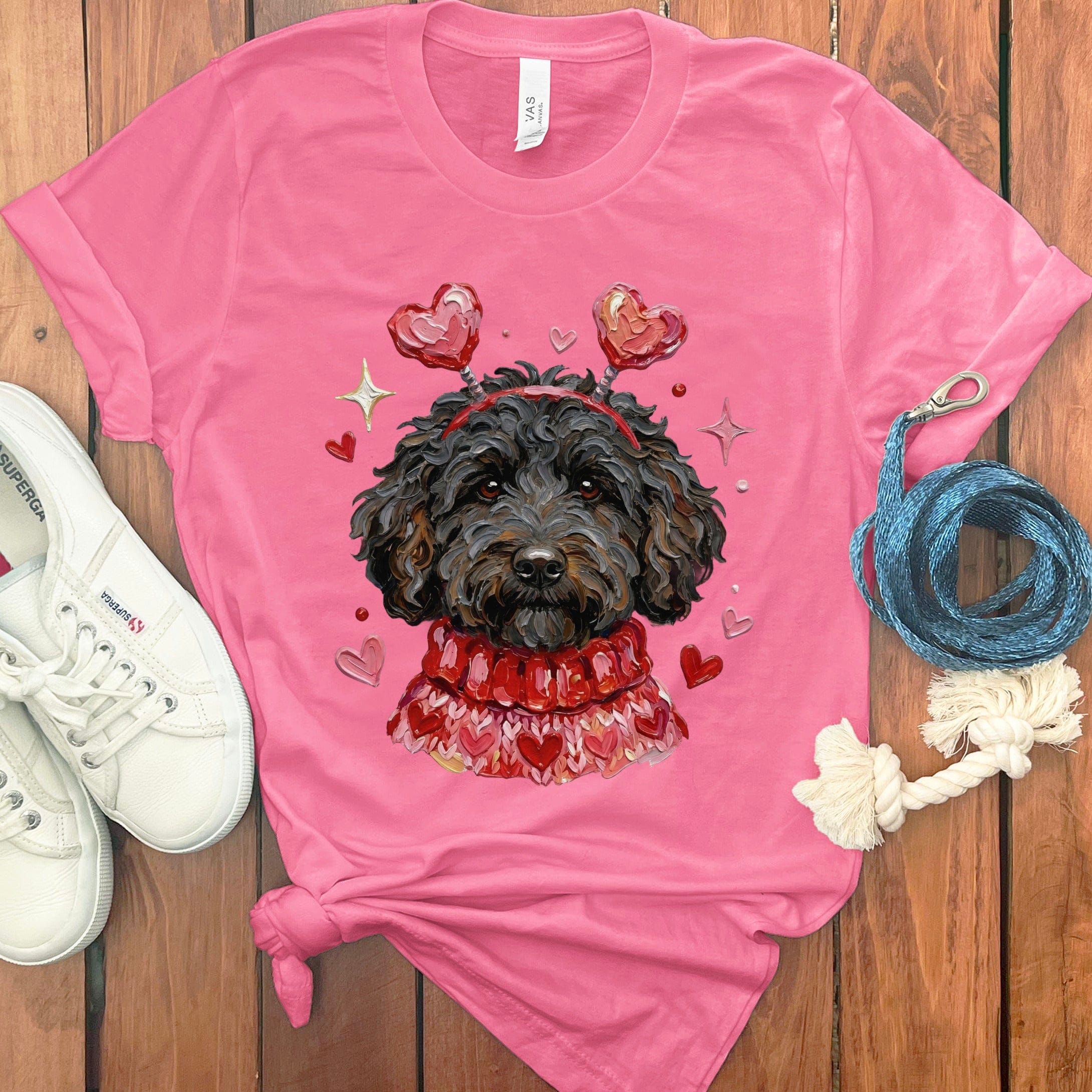 Black Doodle Valentine T-Shirt in Charity Pink / S by Puppy Jo