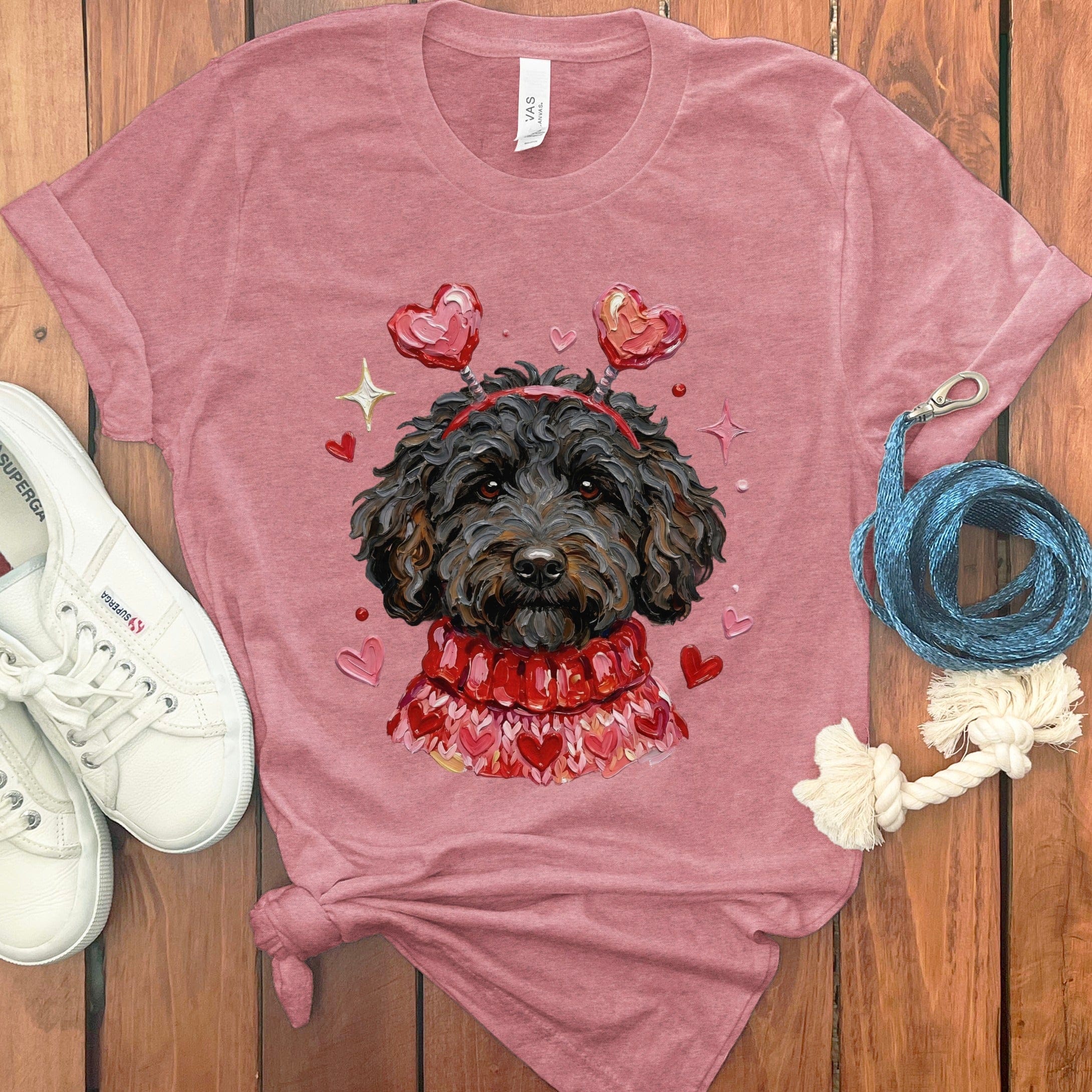 Black Doodle Valentine T-Shirt in Heather Mauve / S by Puppy Jo