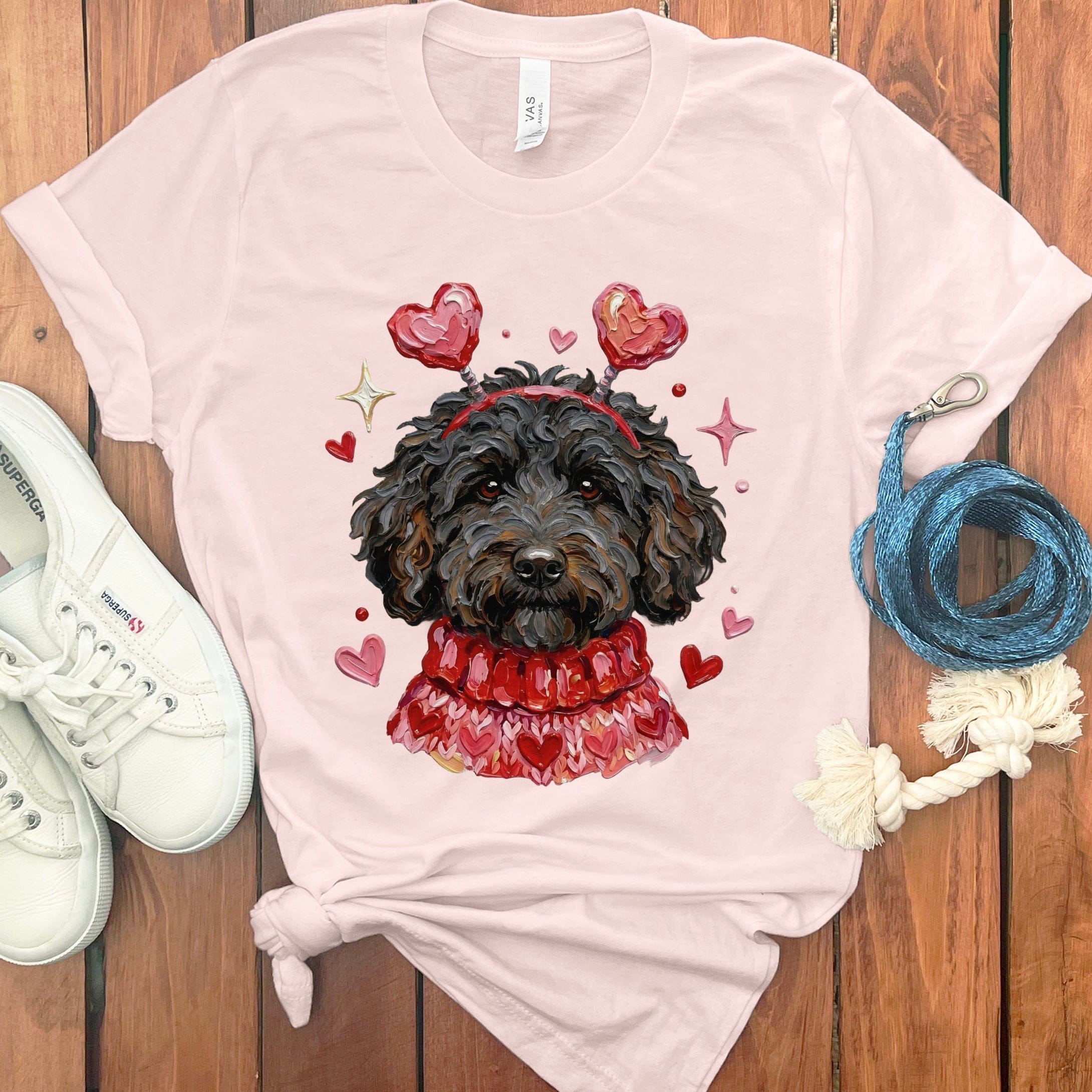 Black Doodle Valentine T-Shirt in Soft Pink / S by Puppy Jo