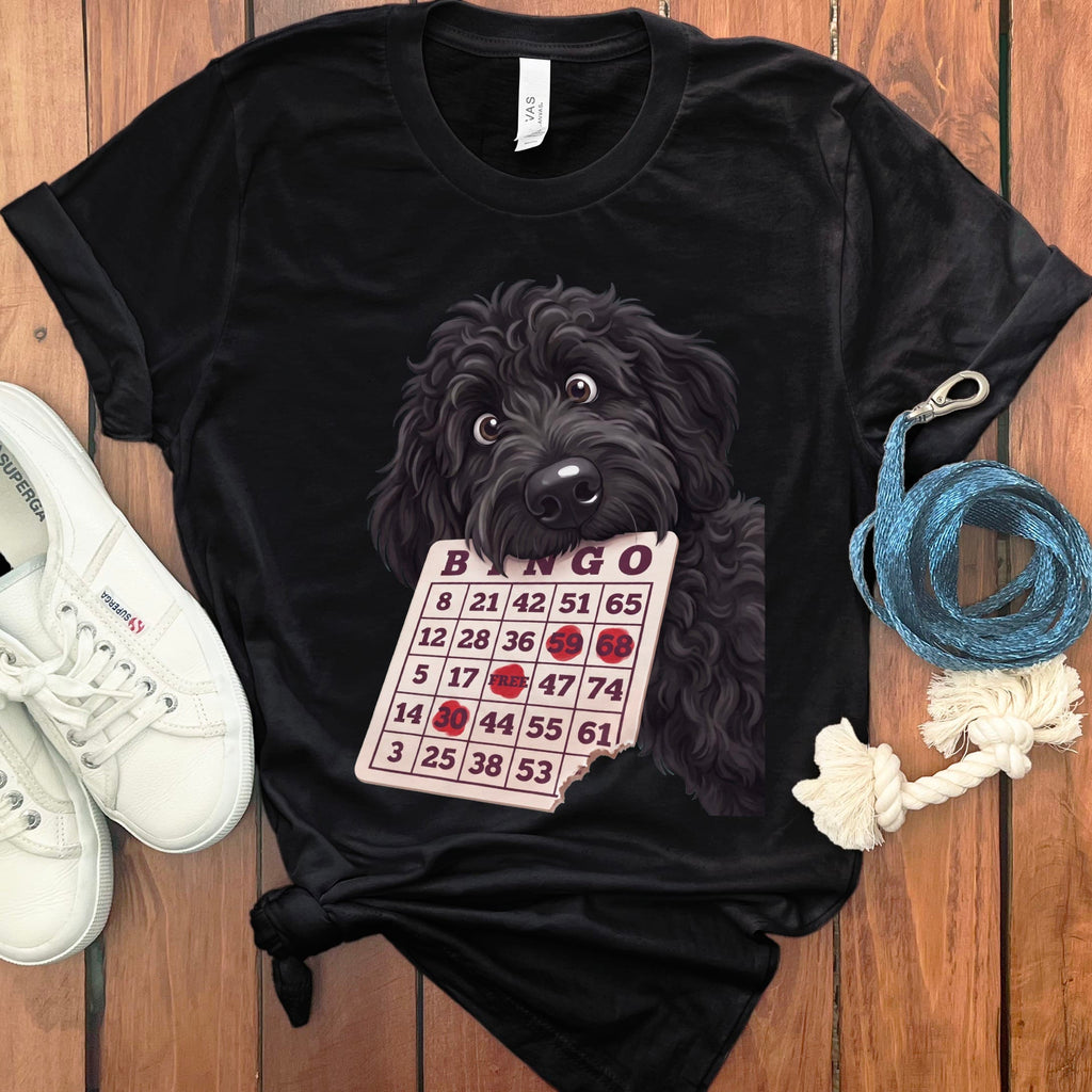Black Goldendoodle Bingo T-Shirt in Black / S by Puppy Jo