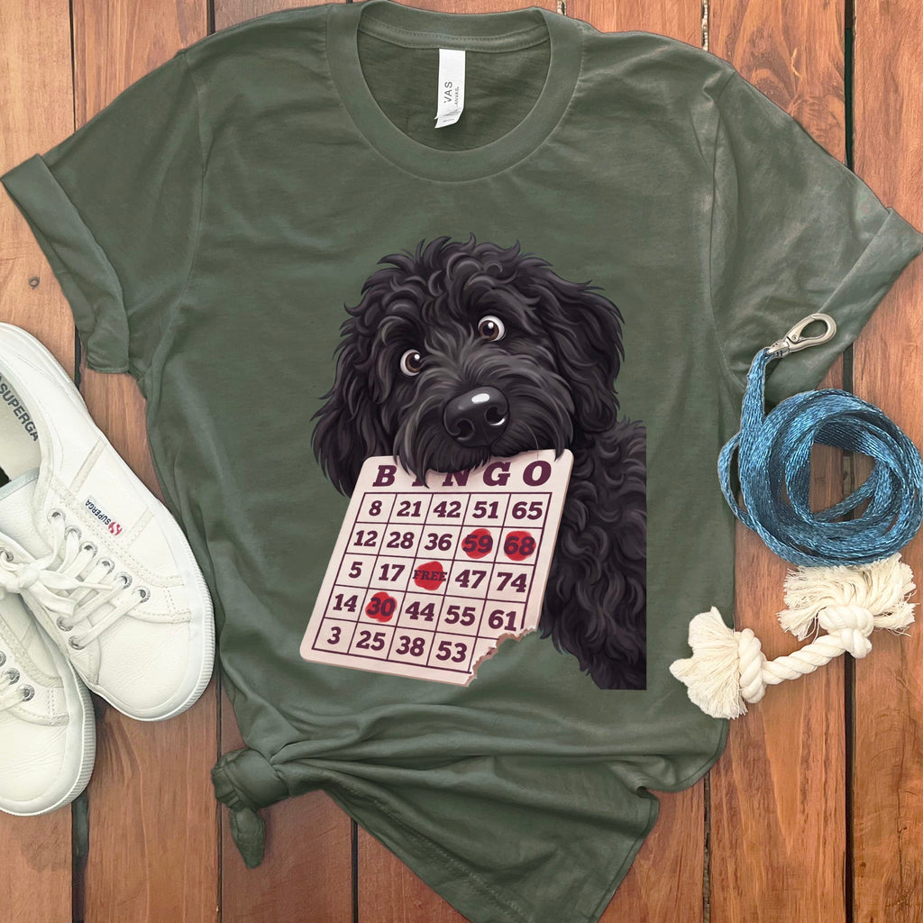 Black Goldendoodle Bingo T-Shirt in Military Green / S by Puppy Jo