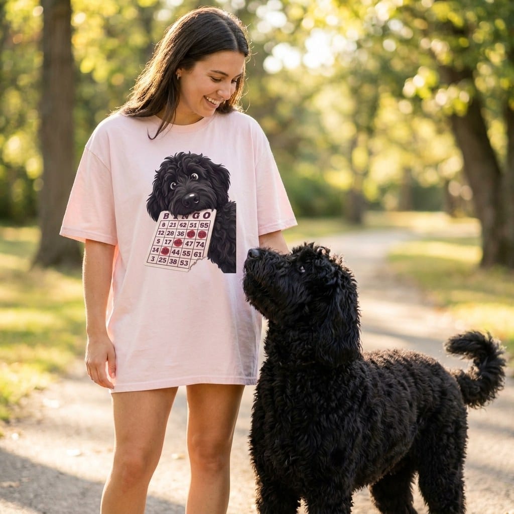 Black Goldendoodle Bingo T-Shirt in by Puppy Jo