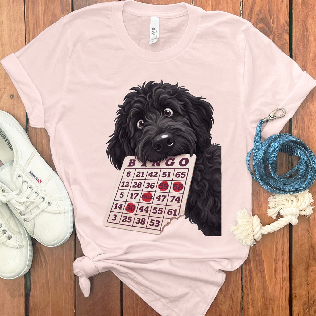 Black Goldendoodle Bingo T-Shirt in Soft Pink / S by Puppy Jo