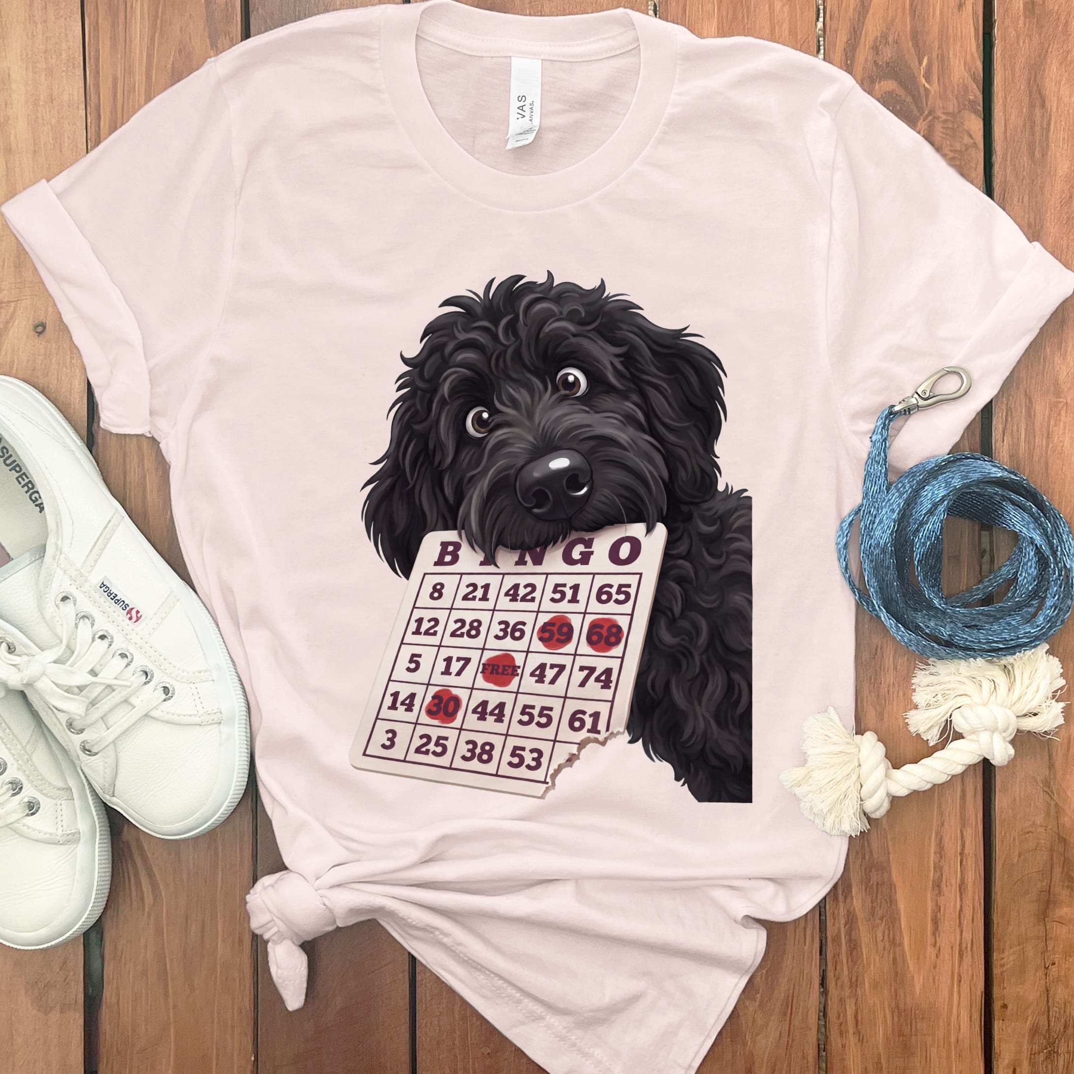 Black Goldendoodle Bingo T-Shirt in Soft Pink / S by Puppy Jo