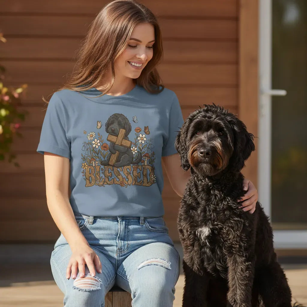 Black Goldendoodle Blessed Signature T-Shirt in by Puppy Jo