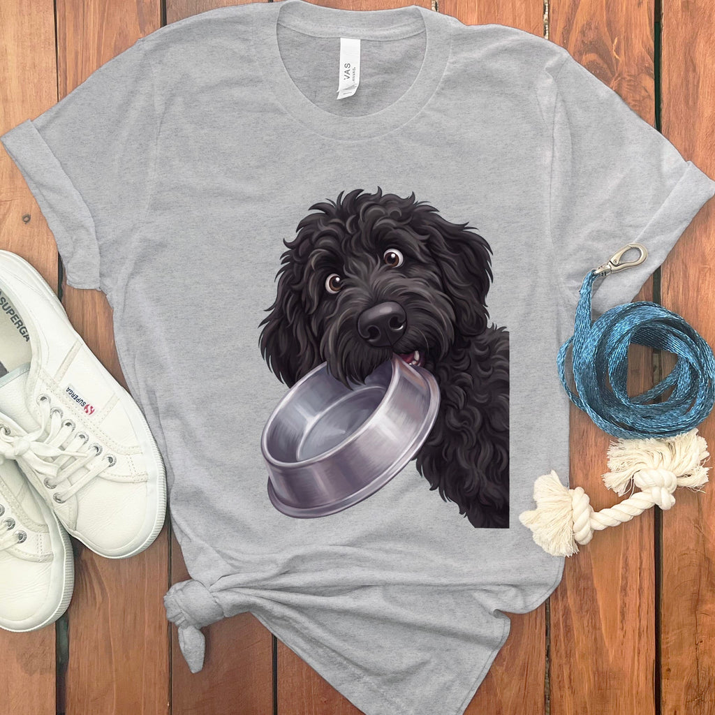 Black Goldendoodle Bowl T-Shirt in Athletic Heather / S by Puppy Jo