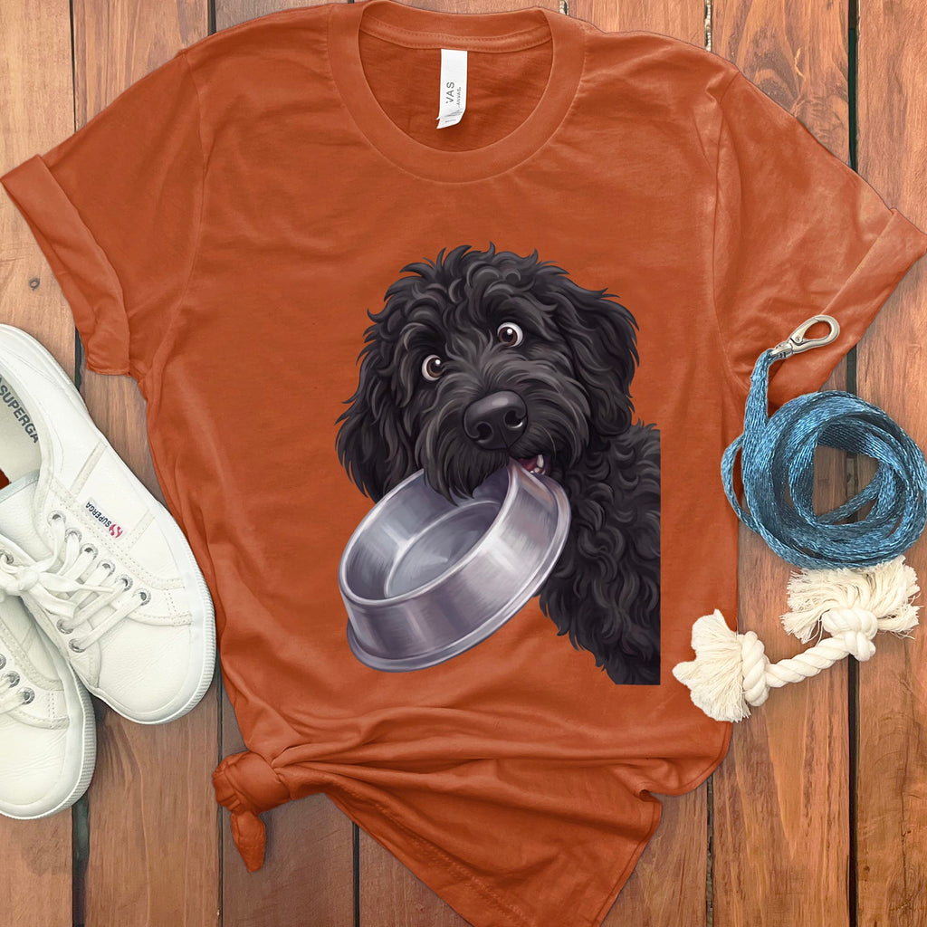 Black Goldendoodle Bowl T-Shirt in Autumn / S by Puppy Jo