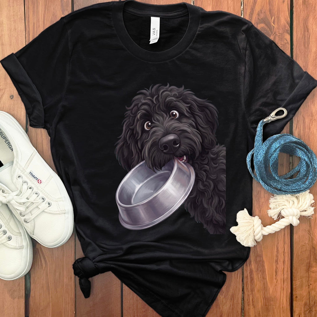 Black Goldendoodle Bowl T-Shirt in Black / S by Puppy Jo