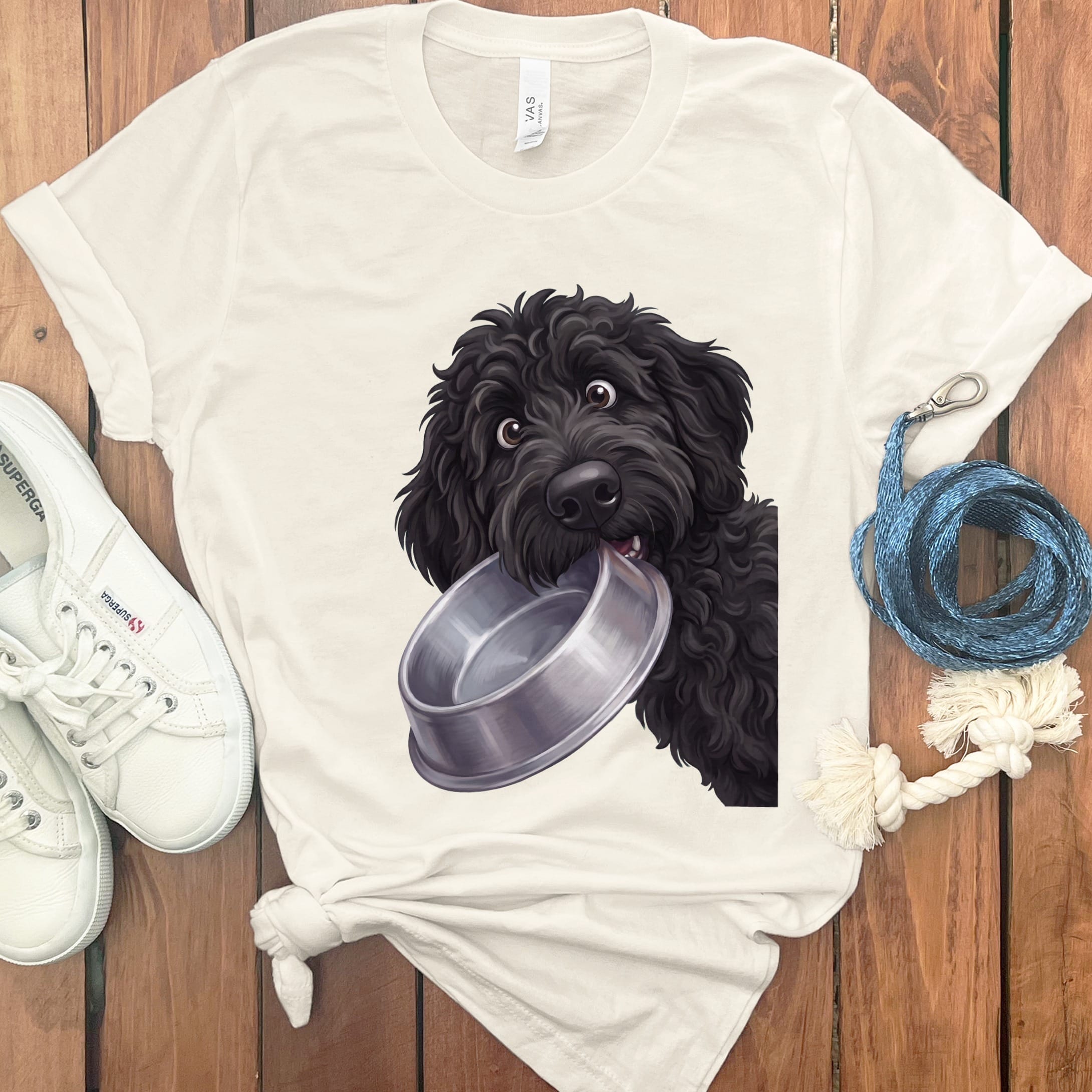 Black Goldendoodle Bowl T-Shirt in Natural / S by Puppy Jo