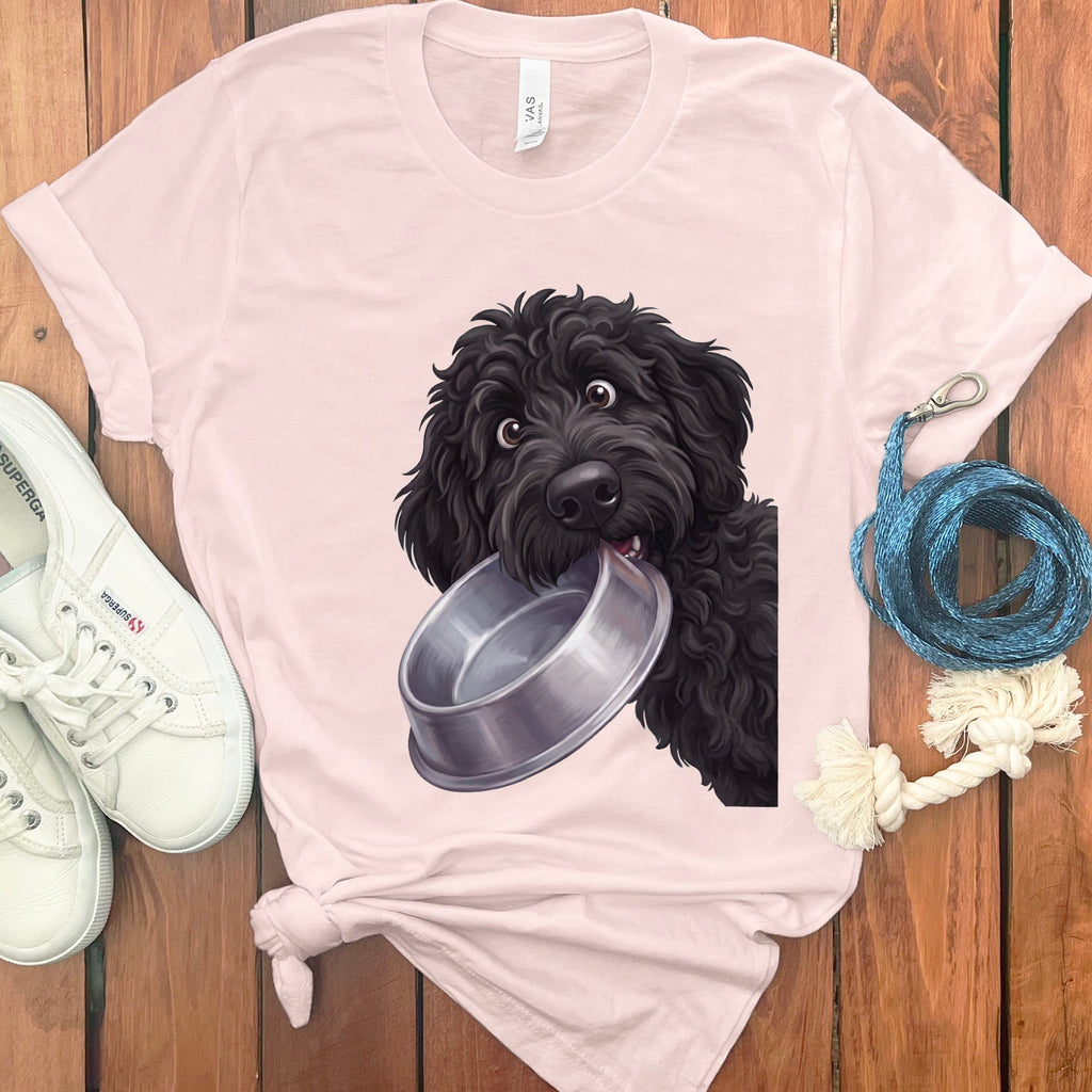 Black Goldendoodle Bowl T-Shirt in Soft Pink / S by Puppy Jo