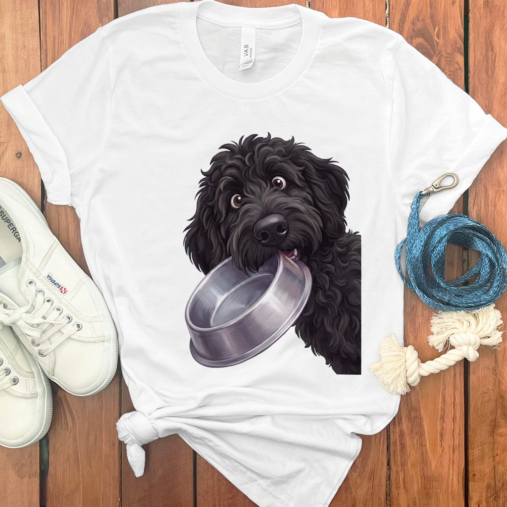Black Goldendoodle Bowl T-Shirt in White / S by Puppy Jo