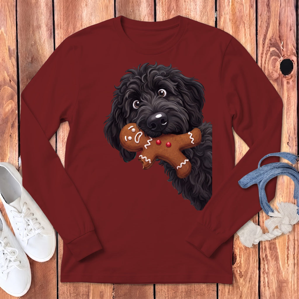 Black Goldendoodle Cookie Thief Long Sleeve T-Shirt in Cardinal / S by Puppy Jo