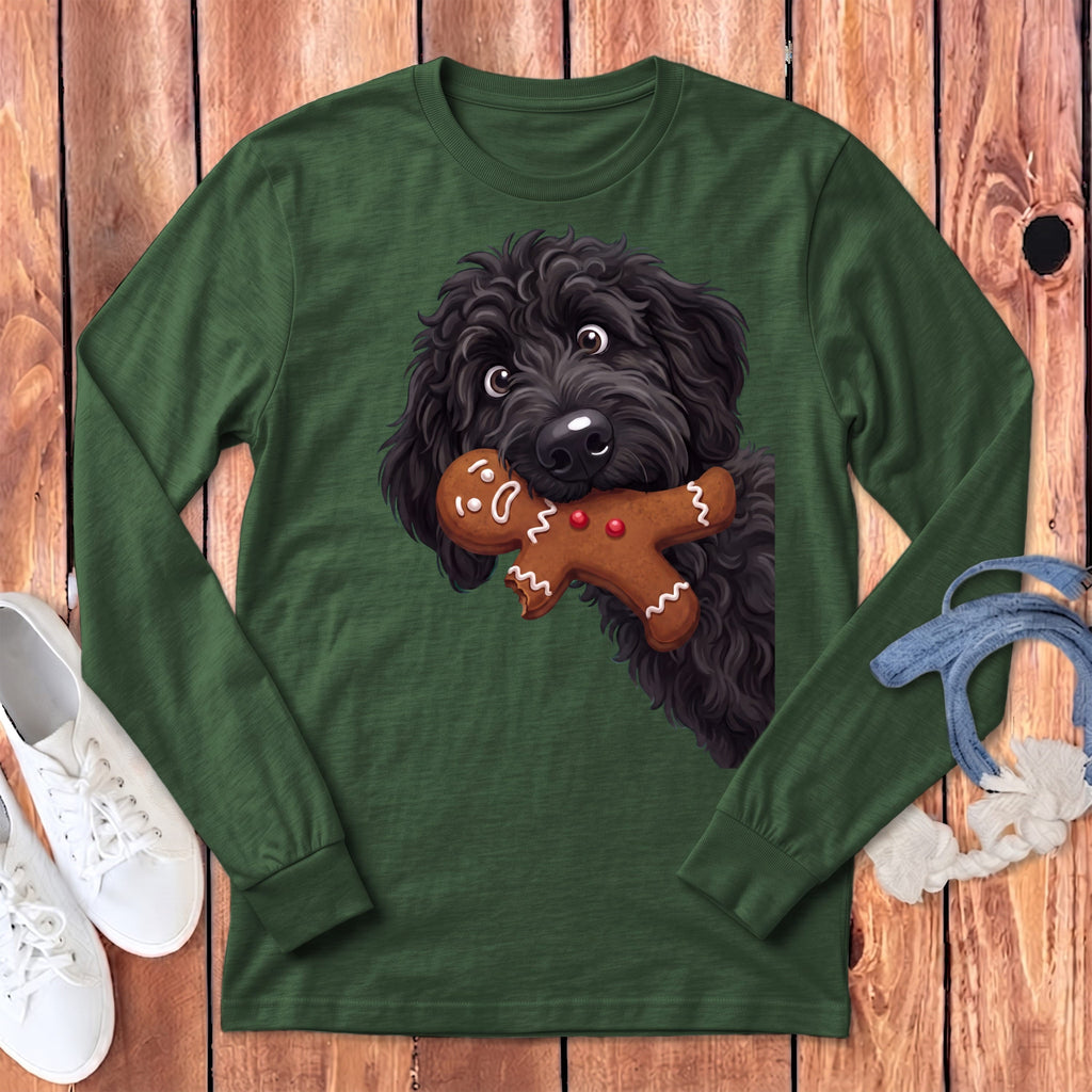Black Goldendoodle Cookie Thief Long Sleeve T-Shirt in Heather Forest / S by Puppy Jo