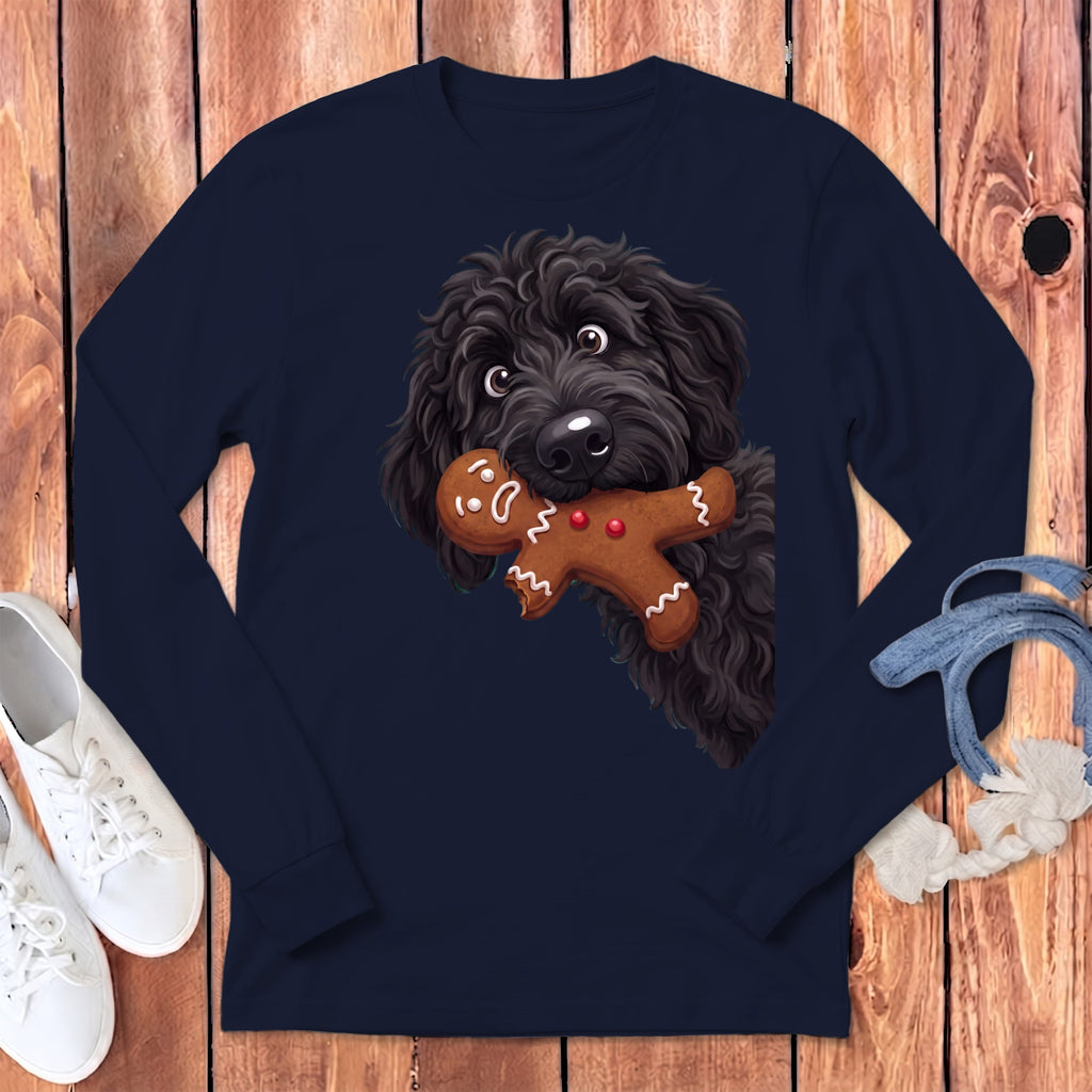 Black Goldendoodle Cookie Thief Long Sleeve T-Shirt in Navy / S by Puppy Jo