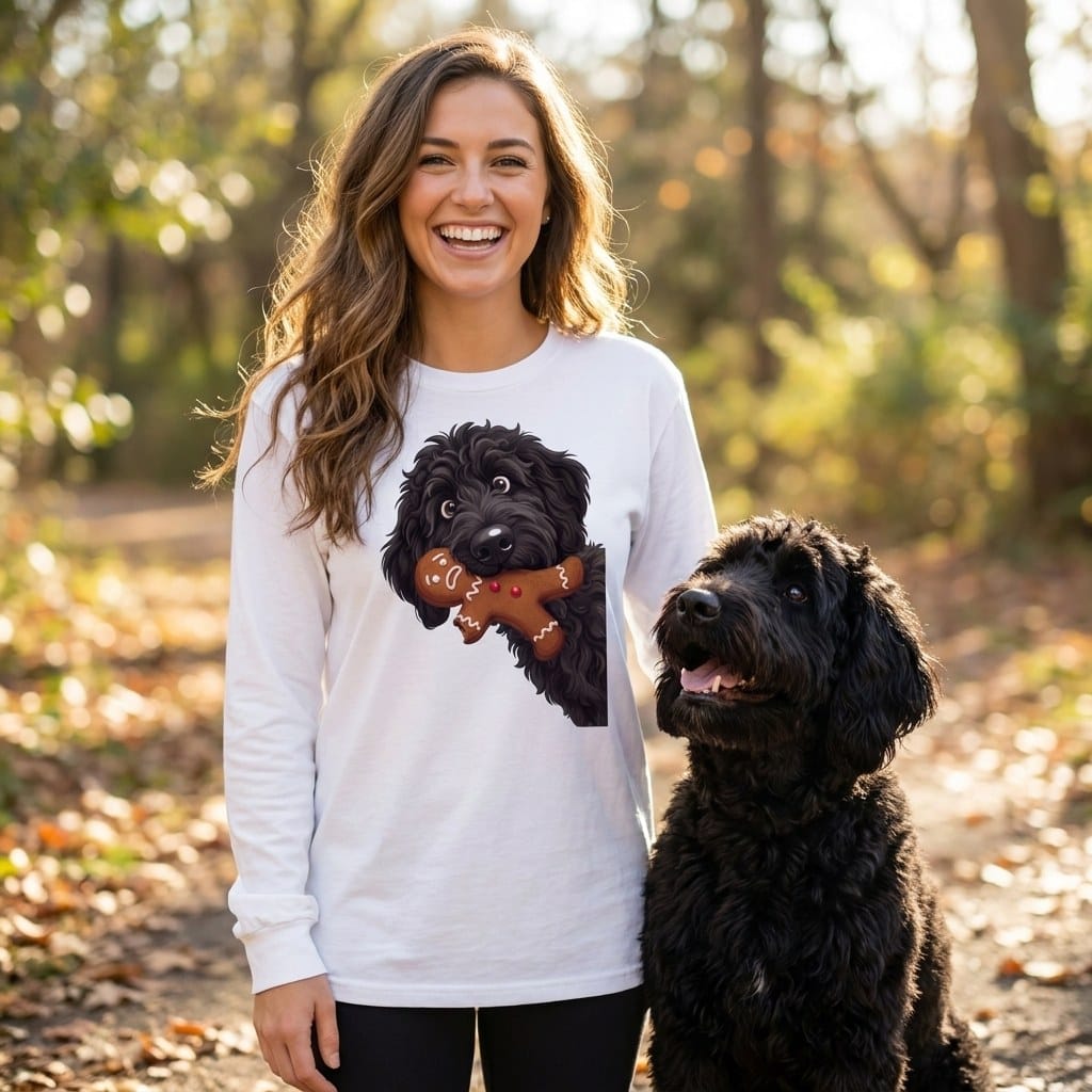 Black Goldendoodle Cookie Thief Long Sleeve T-Shirt in by Puppy Jo