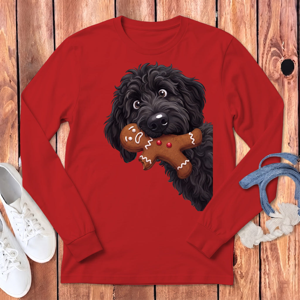 Black Goldendoodle Cookie Thief Long Sleeve T-Shirt in Red / S by Puppy Jo