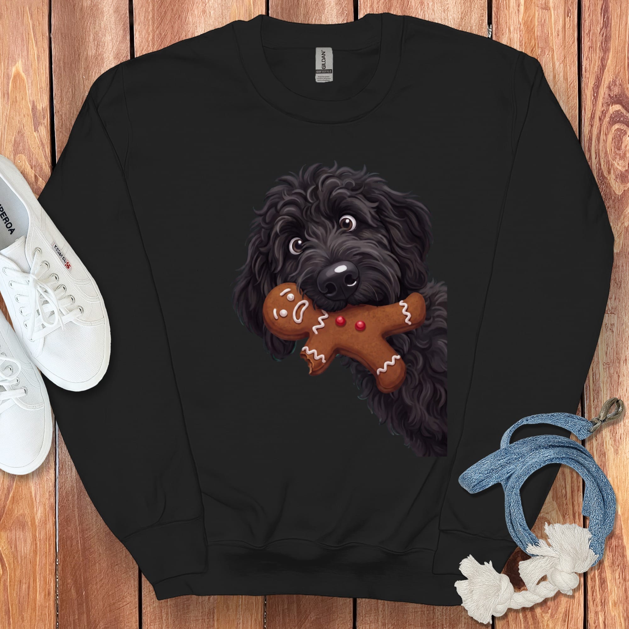 Black Goldendoodle Cookie Thief Sweatshirt in Black / S by Puppy Jo